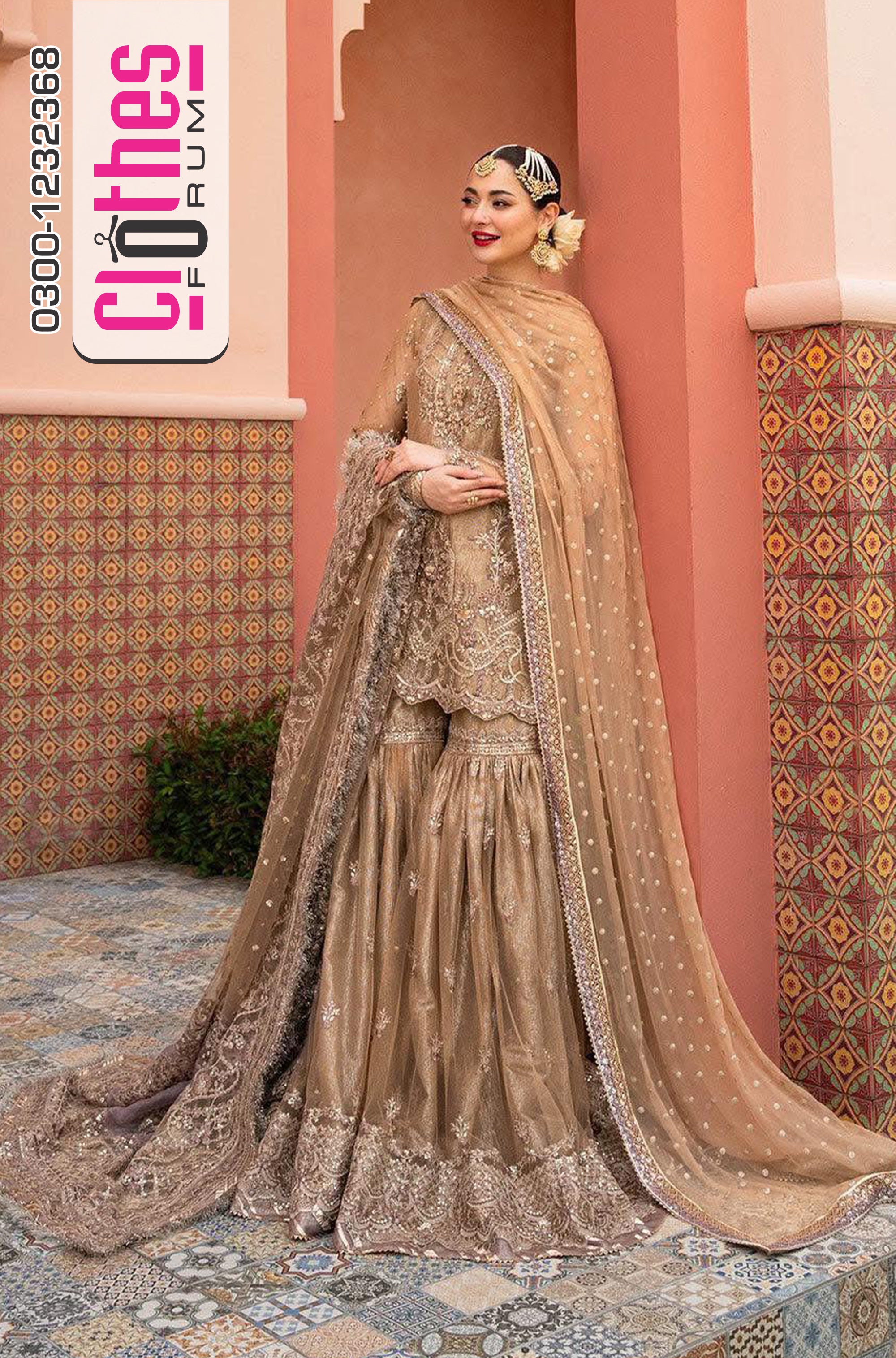 Radiant Gold Gharara Set by Faiza Saqlain – A Wedding Masterpiece