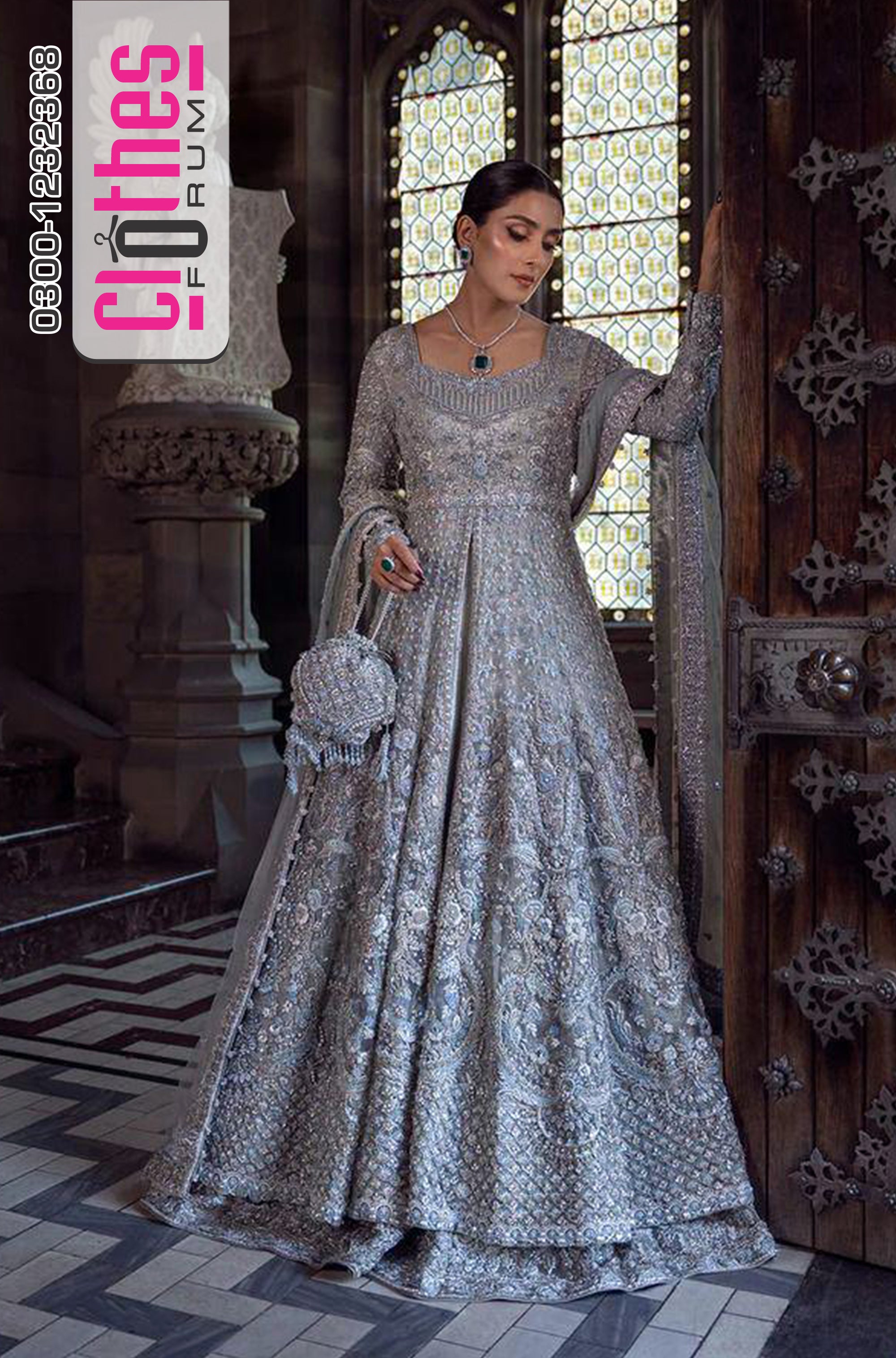 Faiza Saqlain Sky Blue Hand-Embellished Bridal Gown