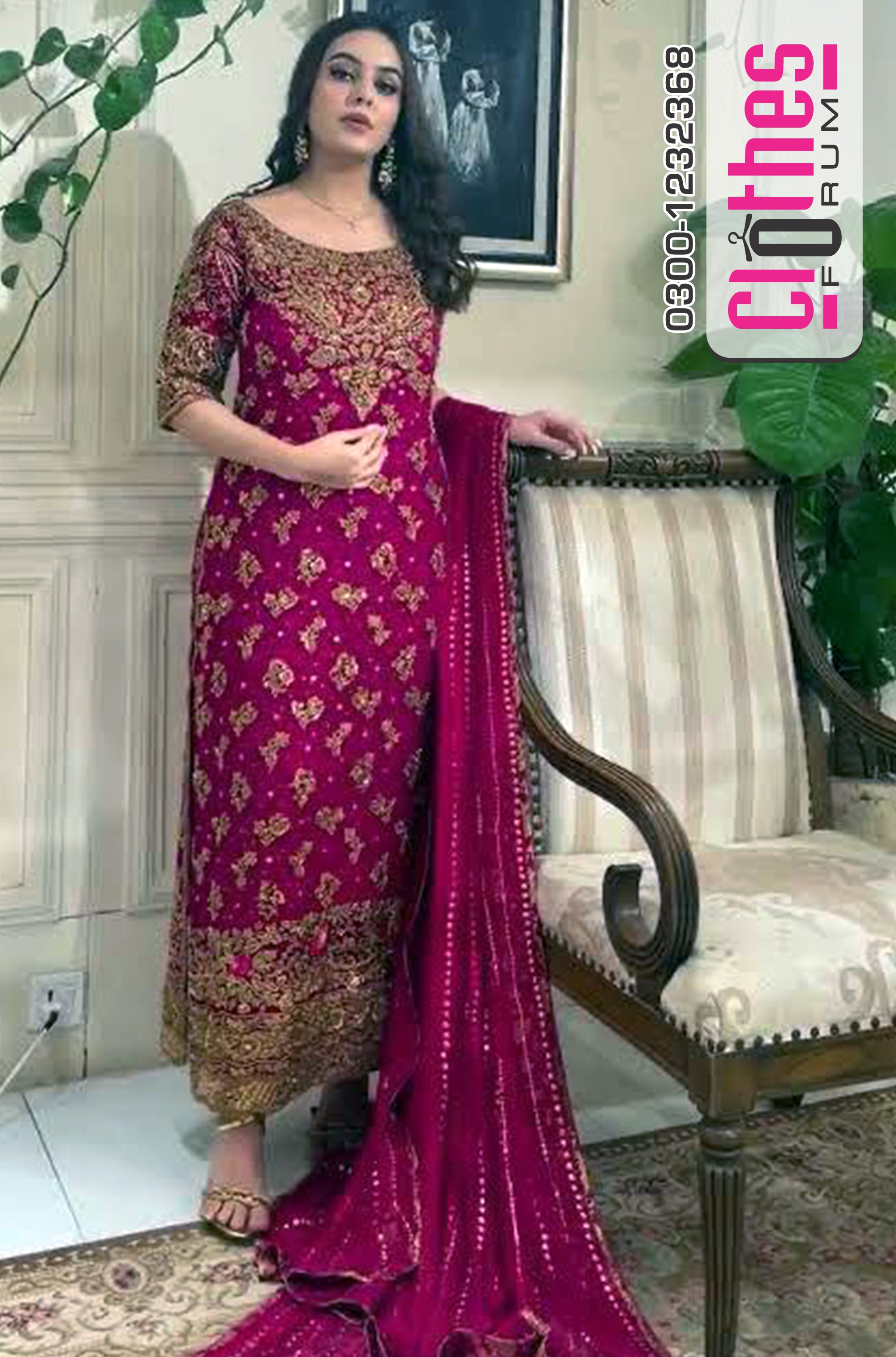 Haris Shakeel Royal Fuchsia Glam – Exquisite Bridal Chiffon Ensemble