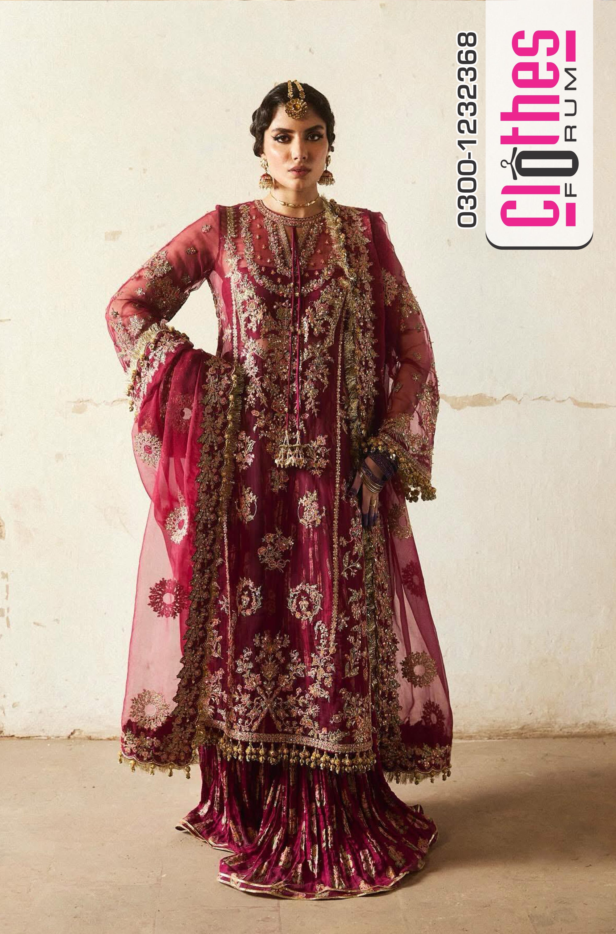 Hussain Rehar Luxury Wedding Collection – Regal Maroon Bridal Ensemble