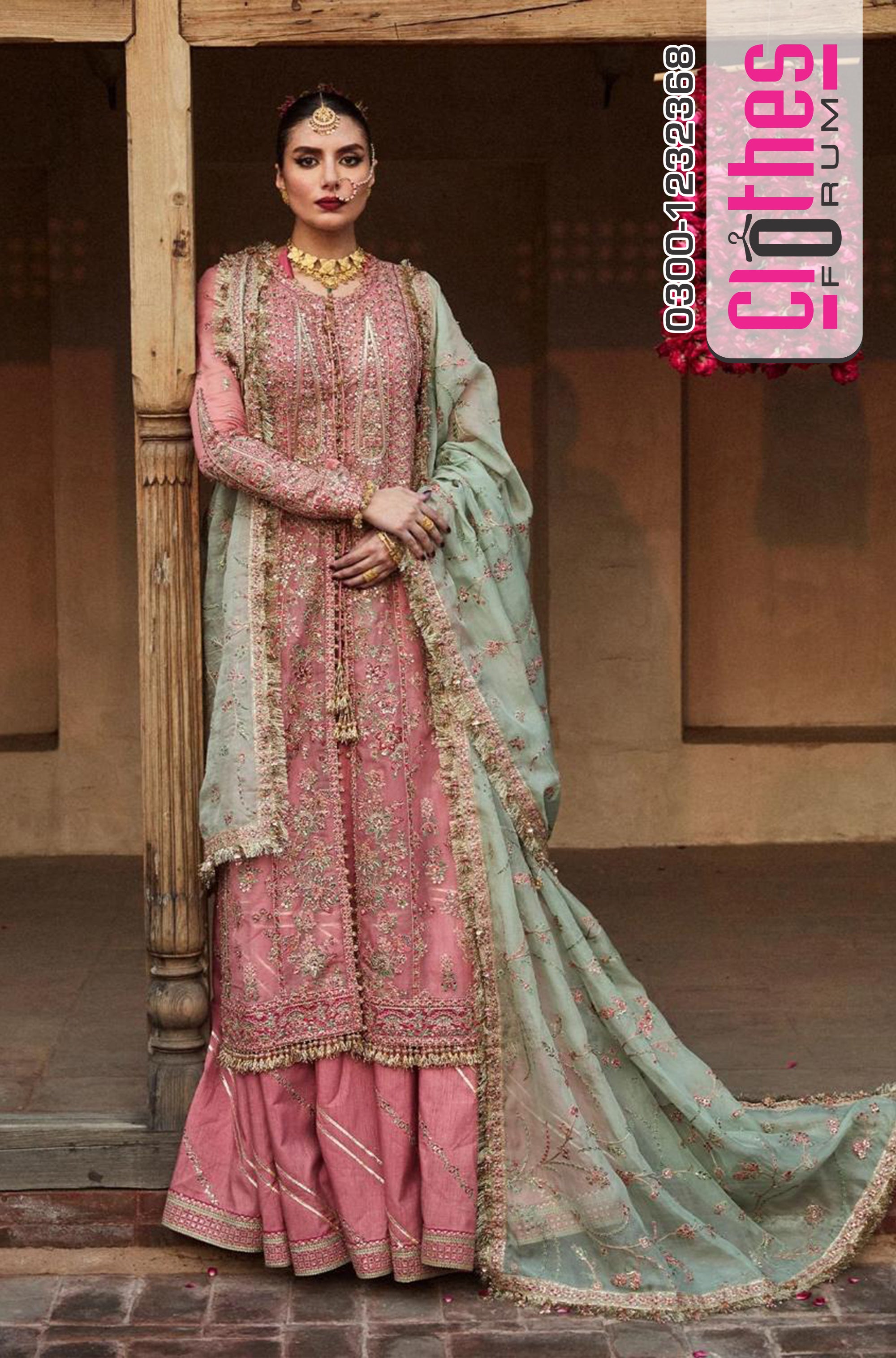 Hussain Rehar - Festive Unstitched Pink Peach Chiffon Wedding Ensemble