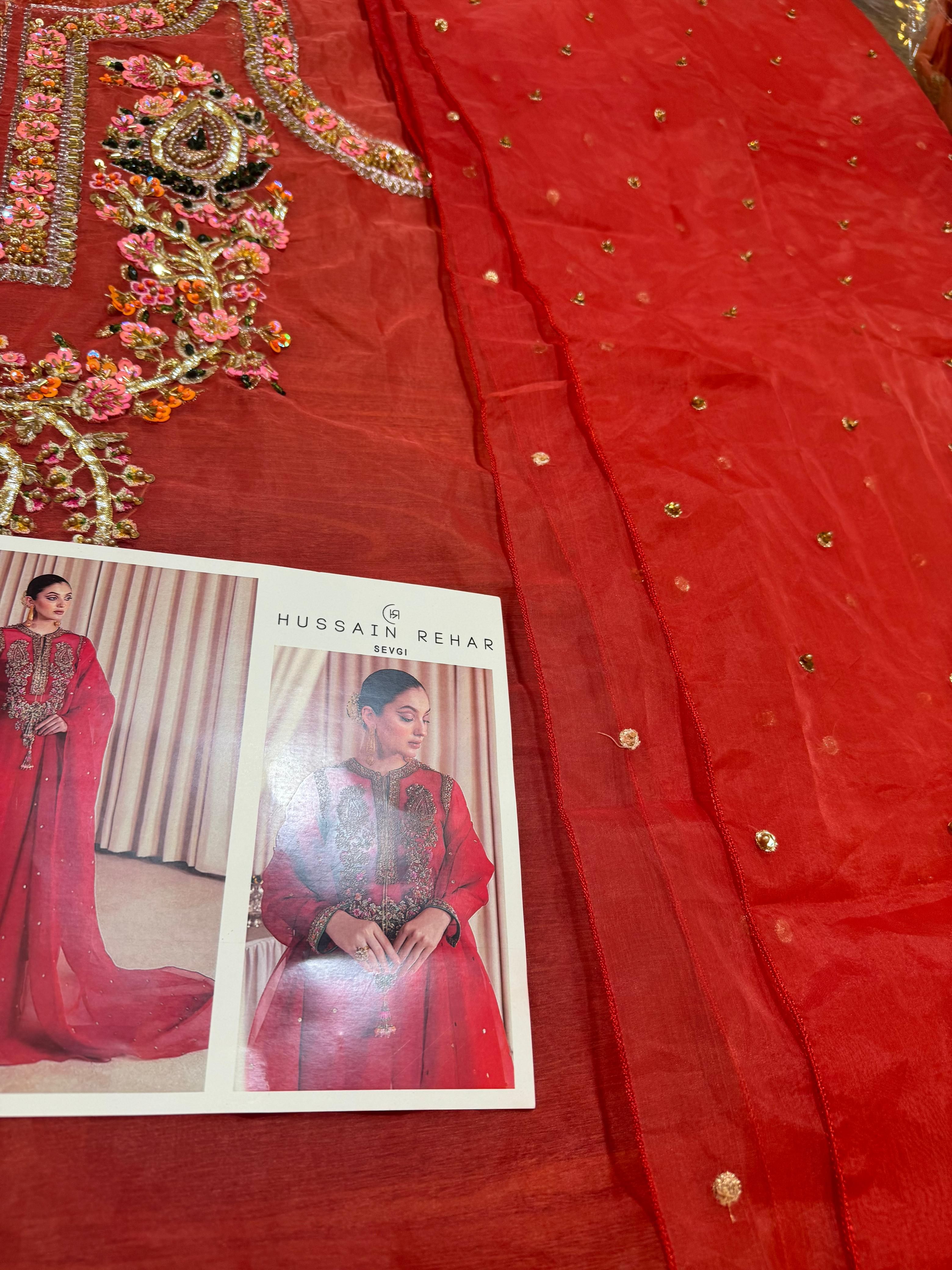 Regal Red Embroidered Organza 3-Piece Suit