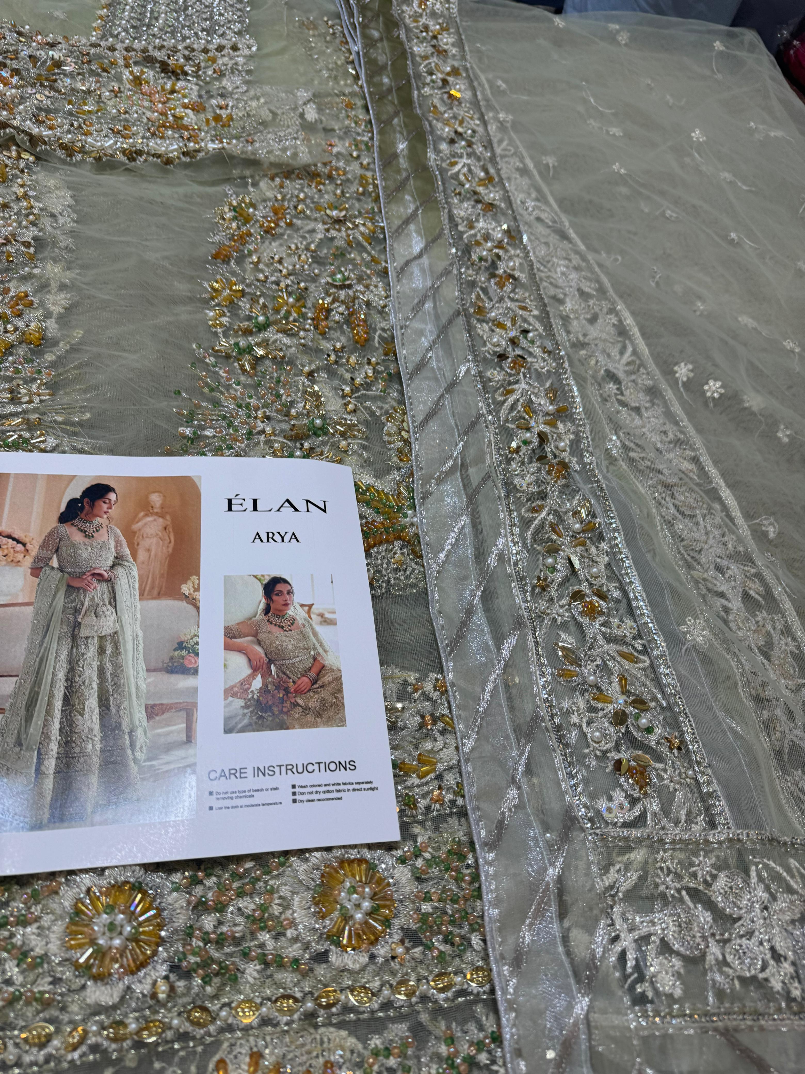 Elan Arya Pistachio Embellished Heritage Peshwas