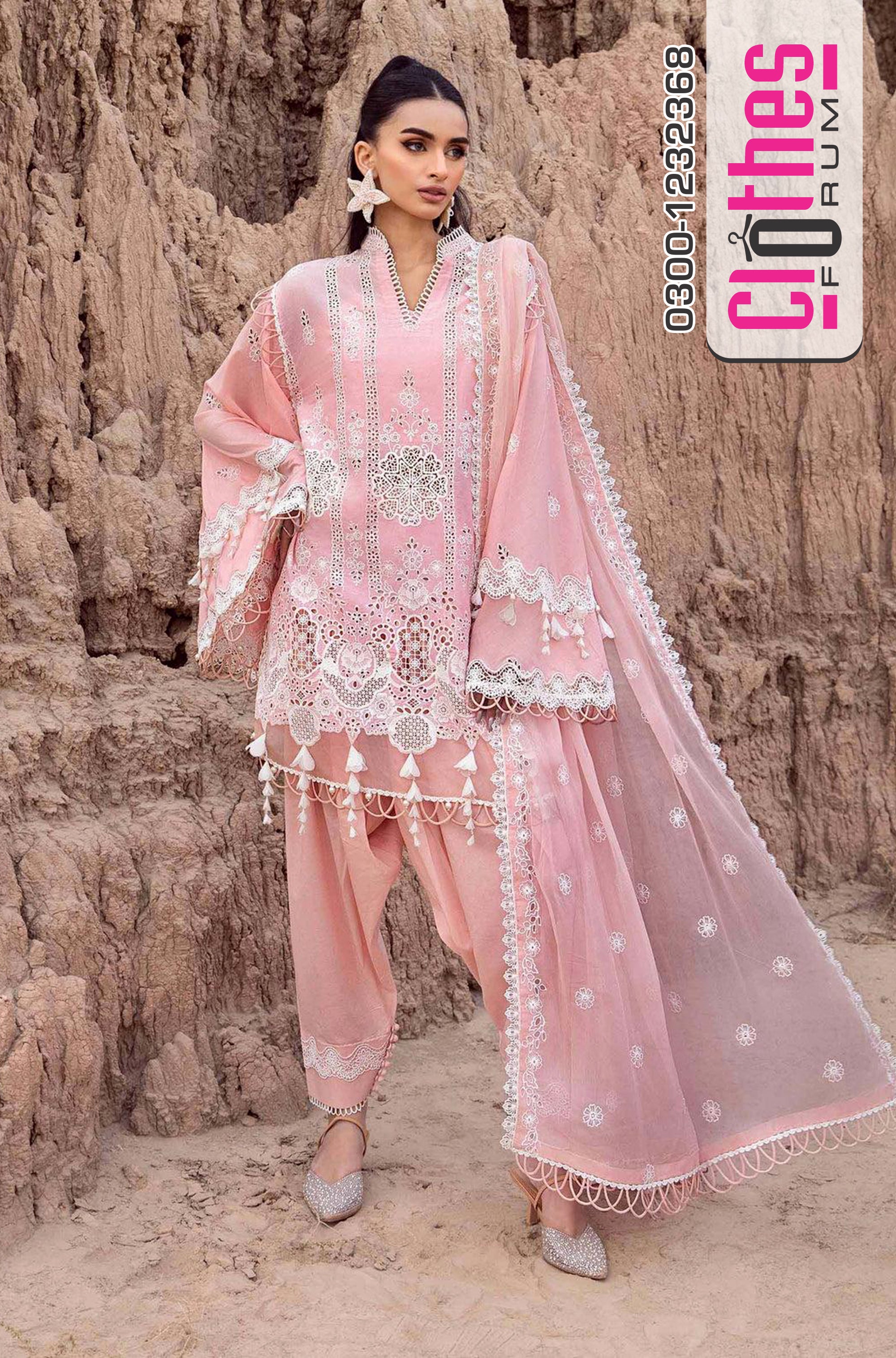 Maria B Luxury Lawn 2025 – Blush Pink Dream Unstitched Ensemble