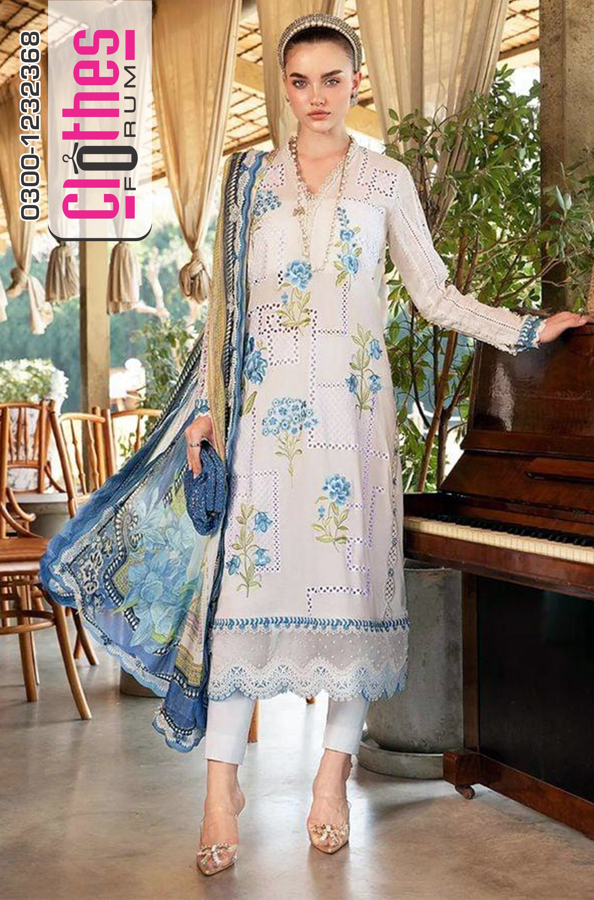 Maria B Luxury Lawn 2025 – Serene Blue Floral Unstitched Suit