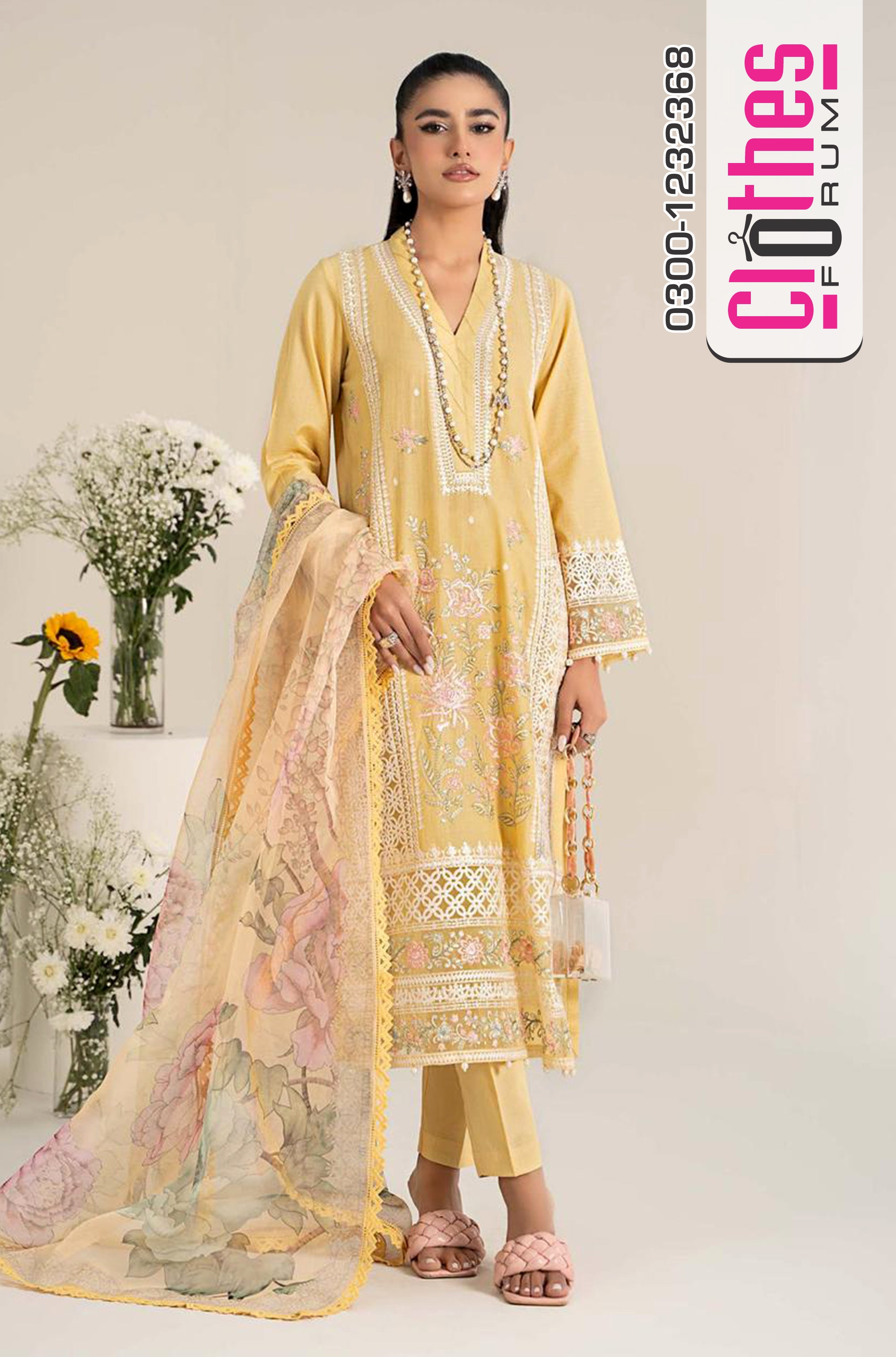 Golden Bloom – Maria B Premium Luxury Lawn 2025 in Radiant Mustard