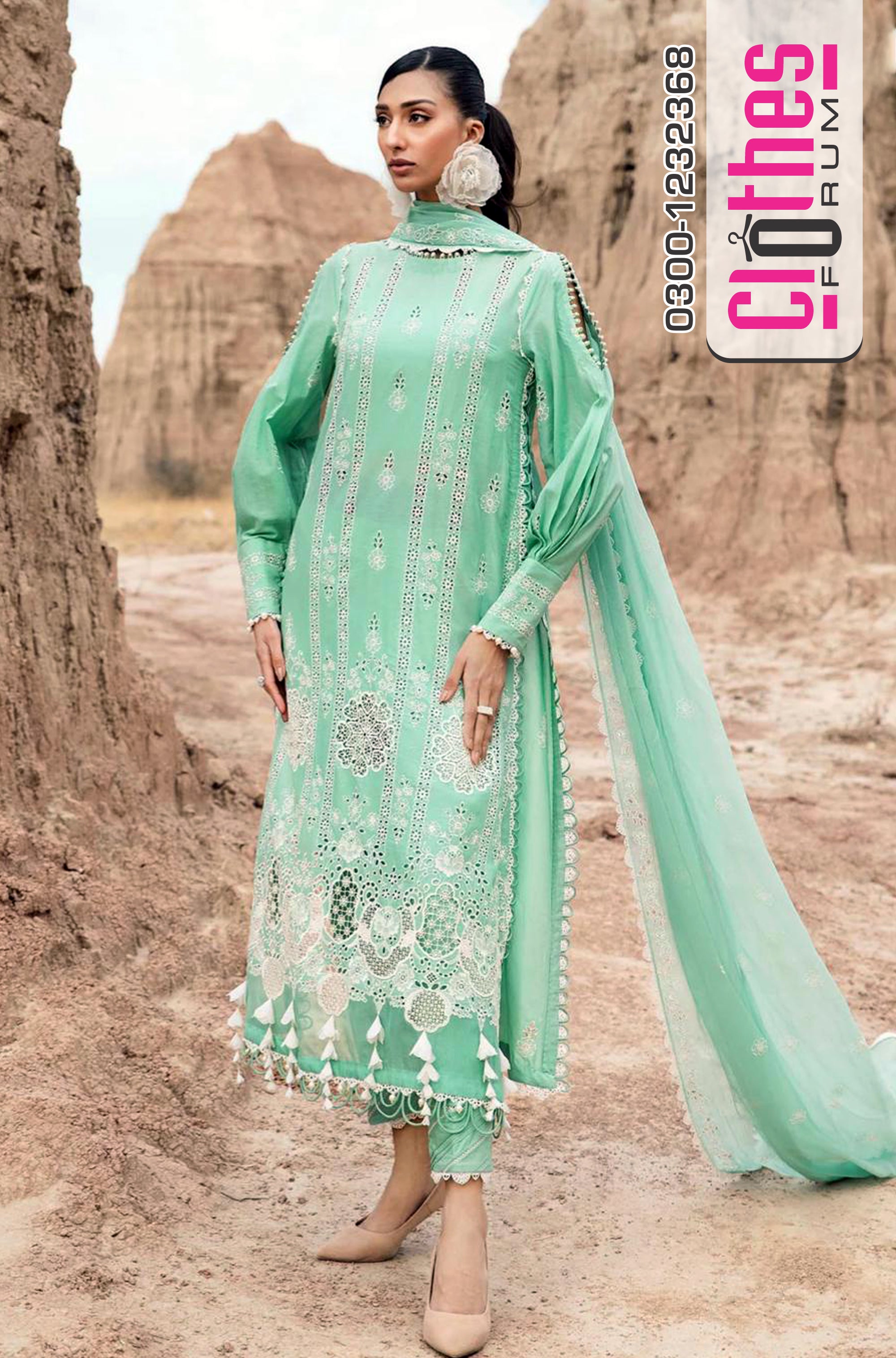 Maria B Luxury Lawn 2025 – Mint Serenity Unstitched Ensemble