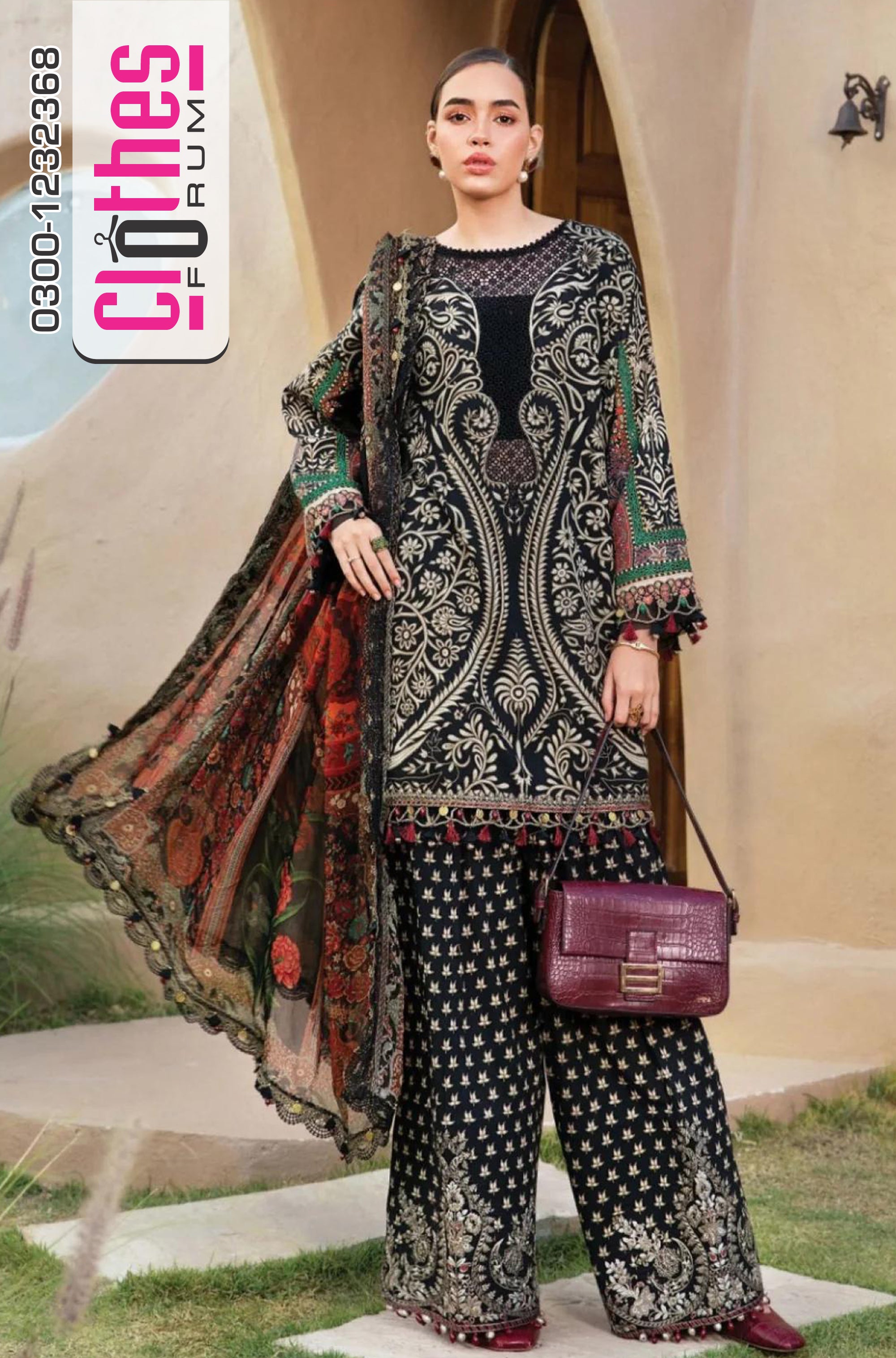 Maria B MPrint Luxury Lawn 2025 – Multi Black Spring Summer Elegance