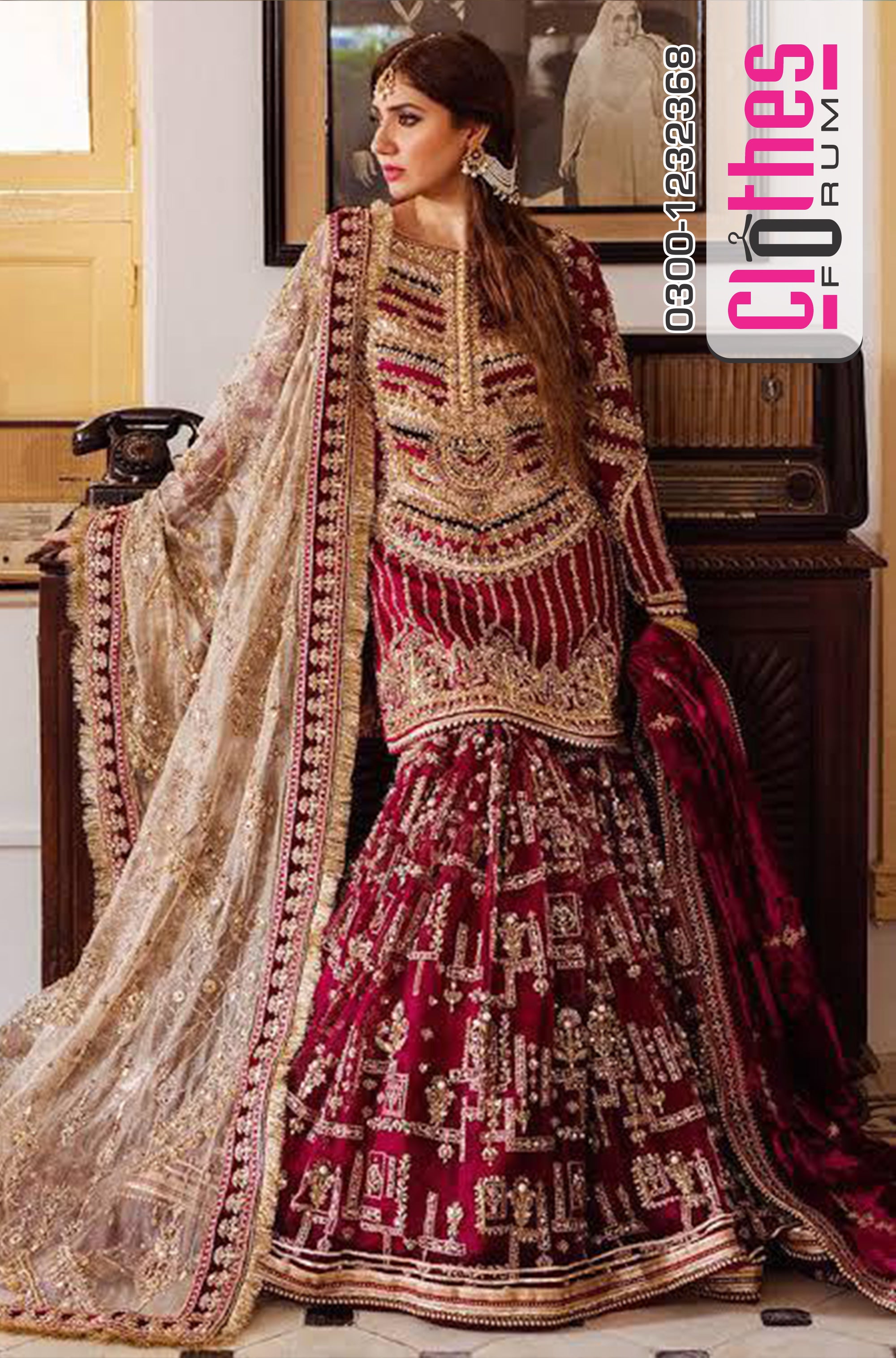 Mohsin Naveed Ranjha Luxury Bridal Gharara – Shocking Red Elegance