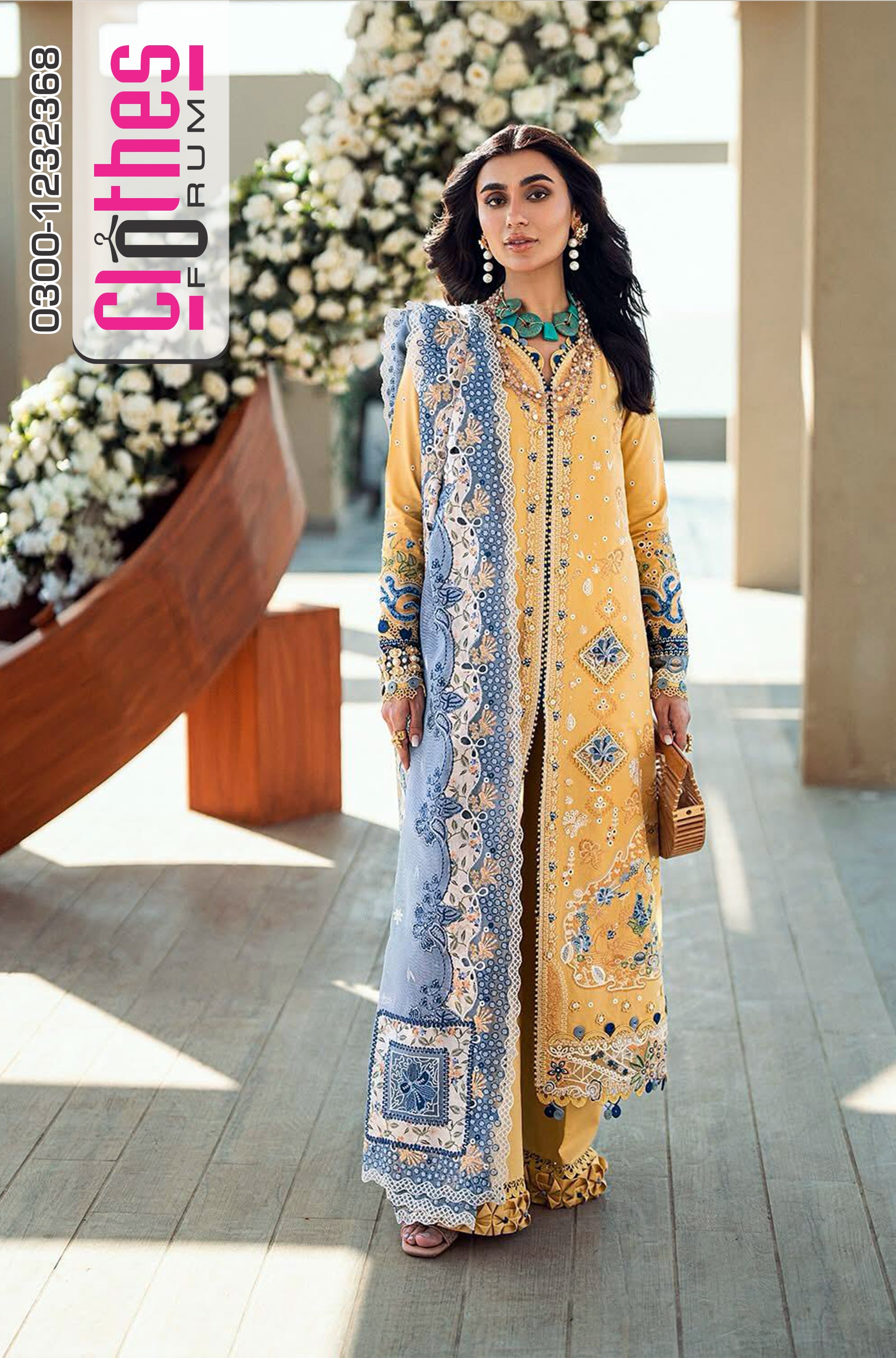 Qalamkar Luxury Lawn 2025 – Sunshine Elegance Embroidered Suit