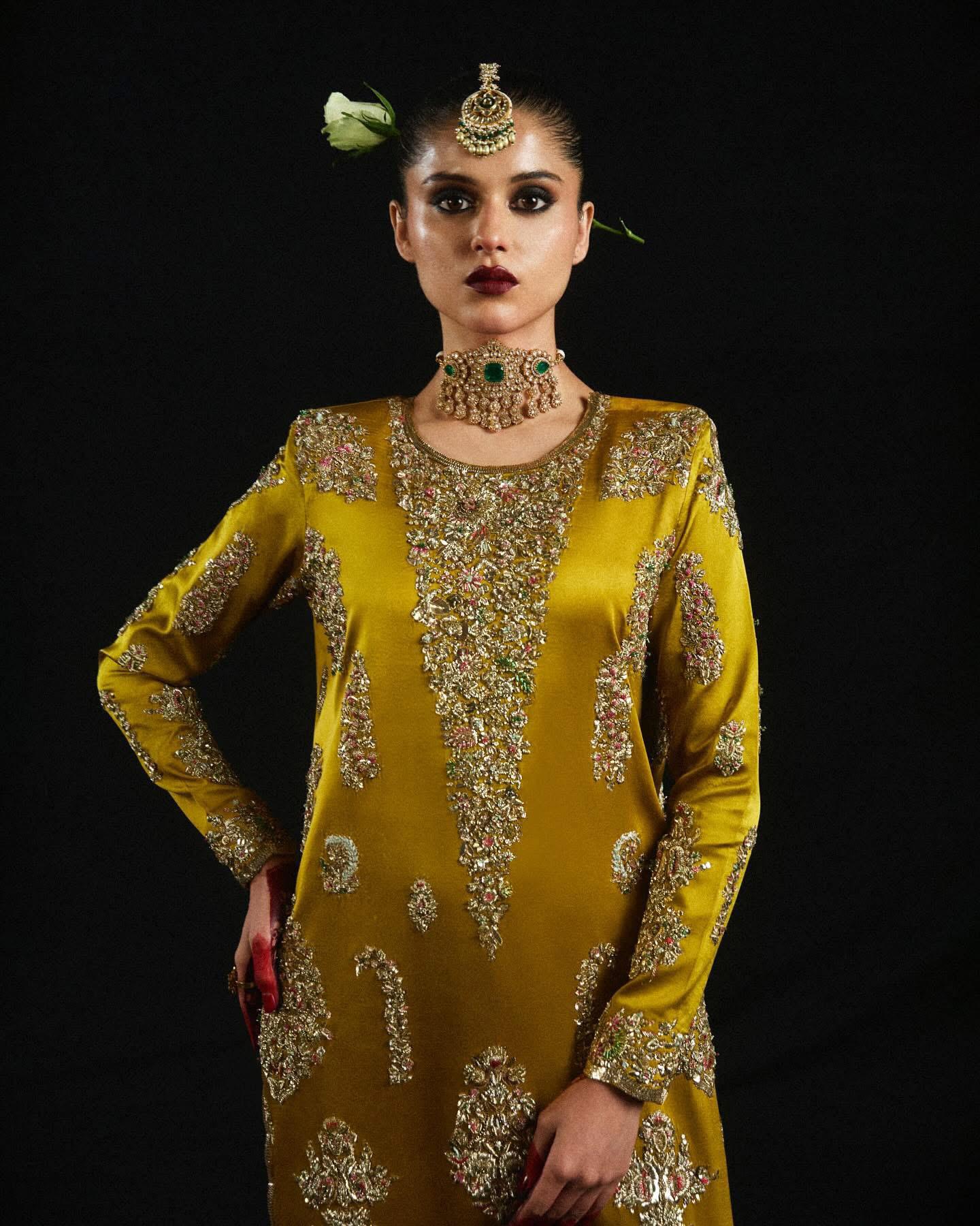 Golden Mustard Glow: Hussain Rehar's Exquisite Wedding Ensemble