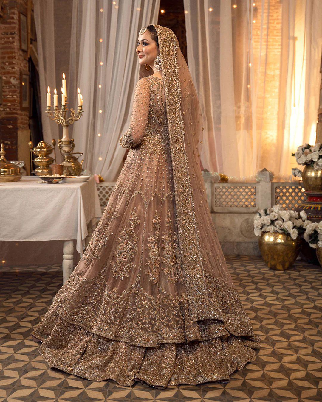 Faiza Saqlain Peach Pink Bridal Lehenga Maxi – A Timeless Wedding Elegance