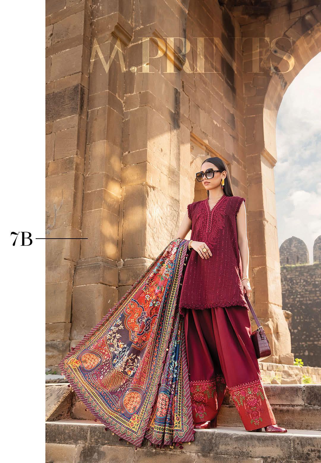 Maria B Mprint Winter Elegance – Festive Linen Ensemble in Deep Maroon