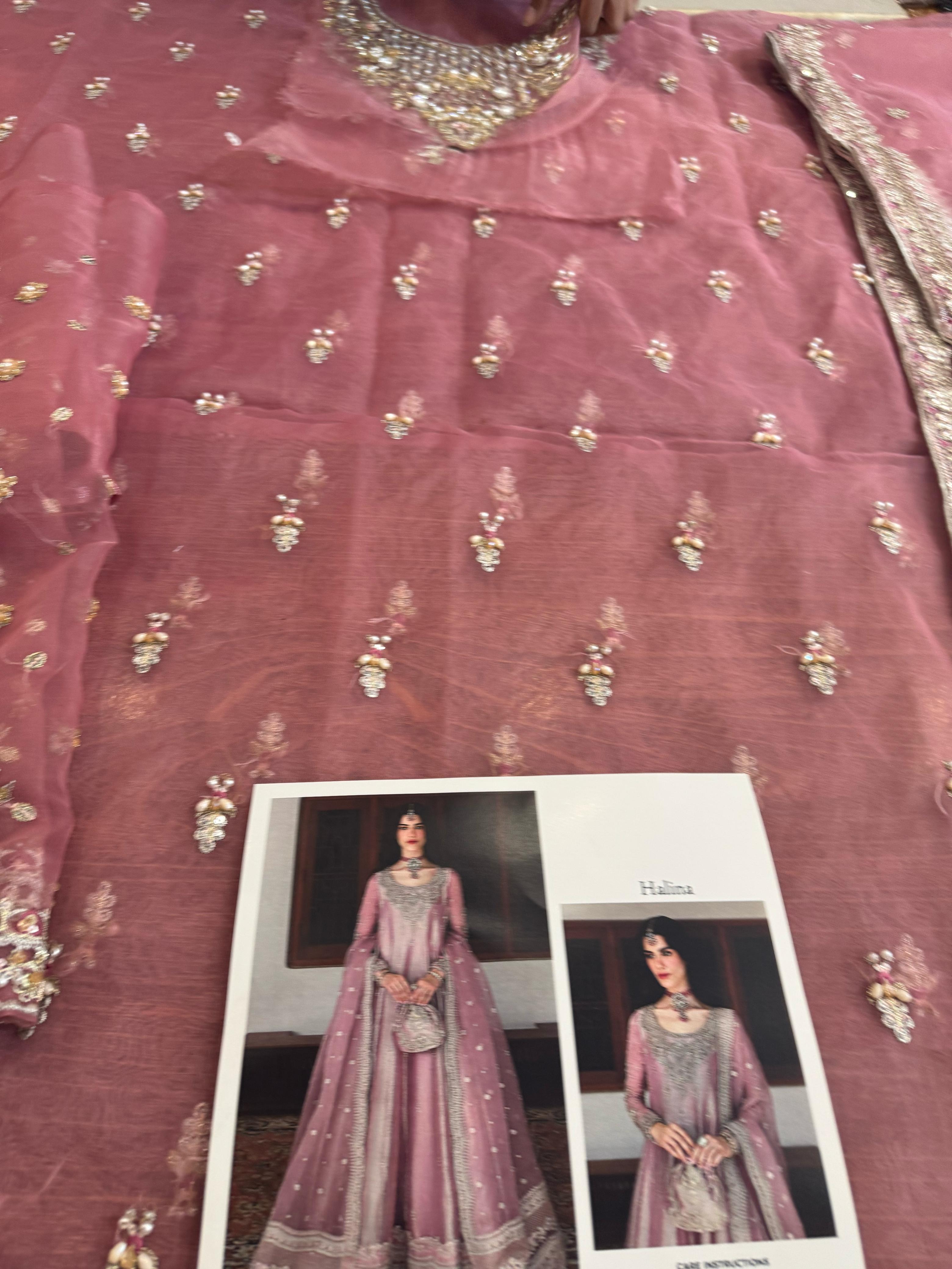 Faiza Saqlain Luxury Wedding Formal – Tea Pink Flairy Chiffon Maxi