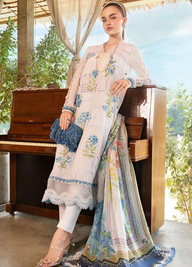 Maria B Luxury Lawn 2025 – Serene Blue Floral Unstitched Suit