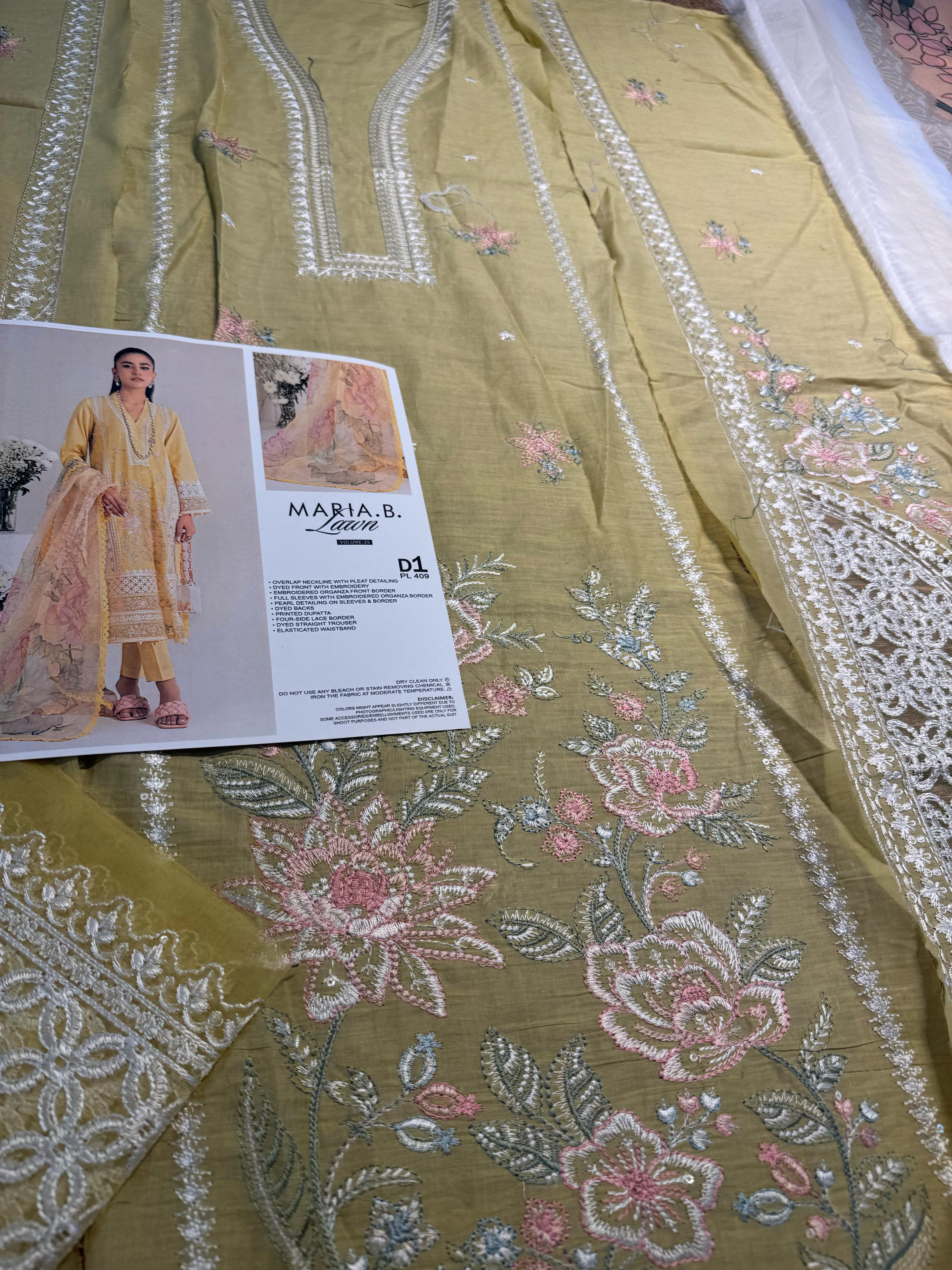 Golden Bloom – Maria B Premium Luxury Lawn 2025 in Radiant Mustard