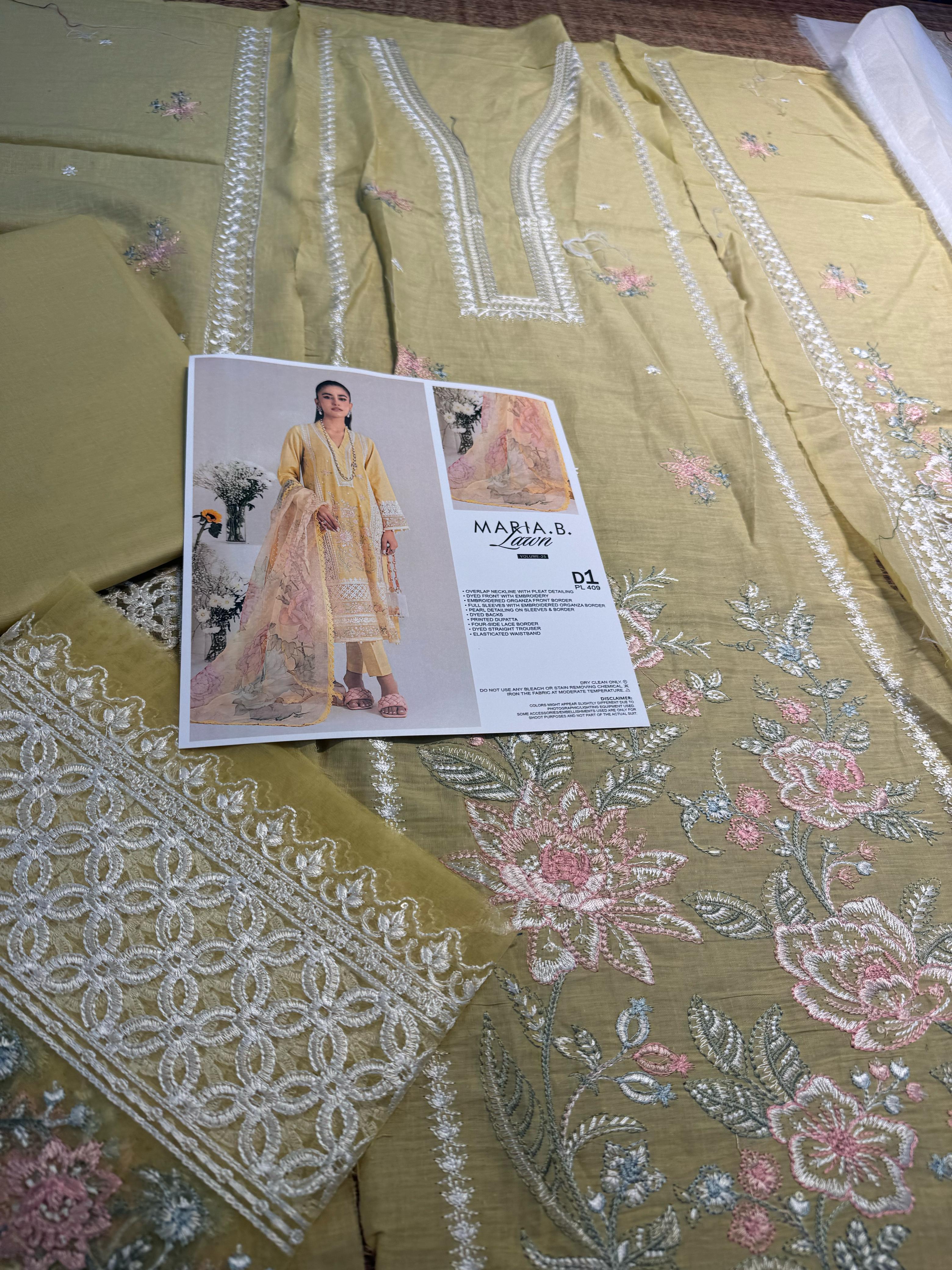 Golden Bloom – Maria B Premium Luxury Lawn 2025 in Radiant Mustard