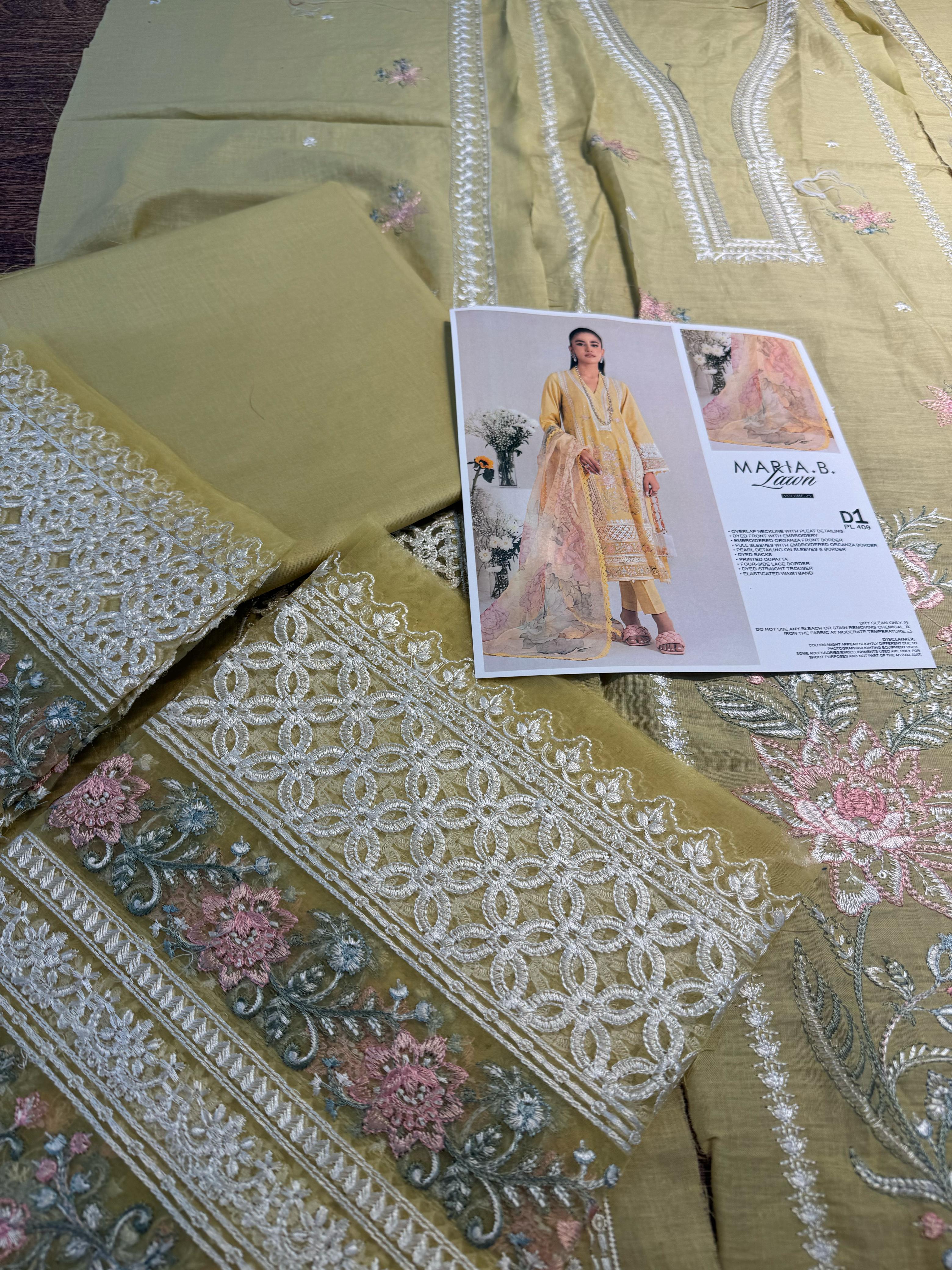 Golden Bloom – Maria B Premium Luxury Lawn 2025 in Radiant Mustard