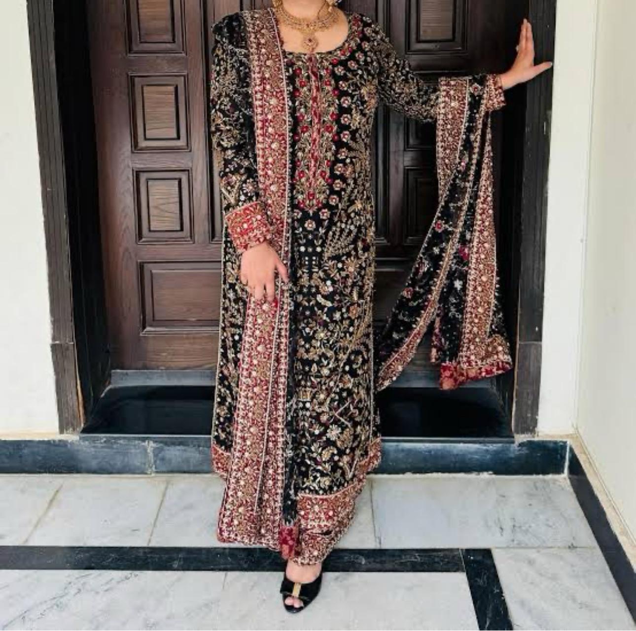 Haris Shakeel Wedding Edition – Exquisite Black Floral Attire