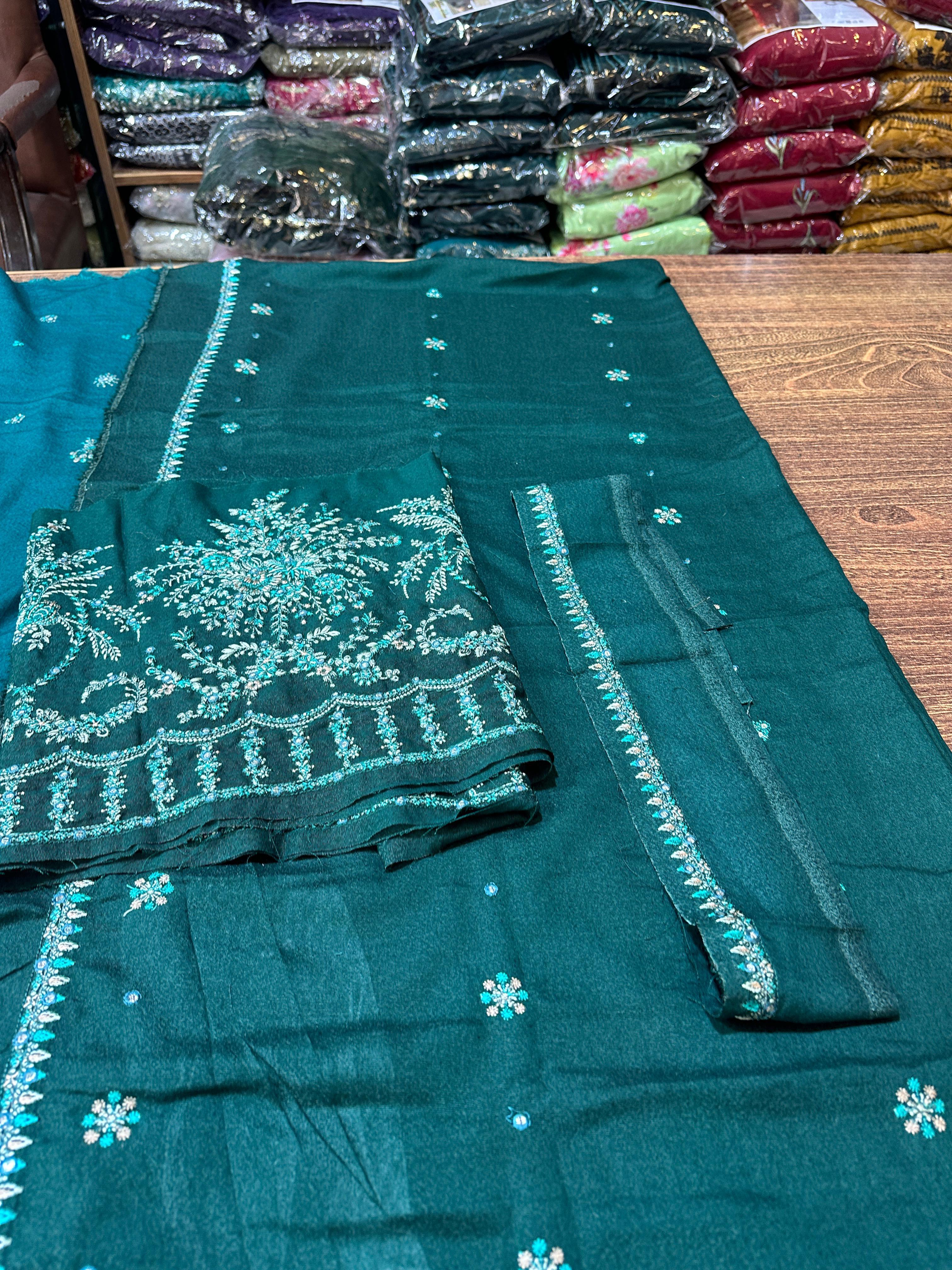 Hussain Rehar - Teal Green Embroidered Karandi Winter Suit