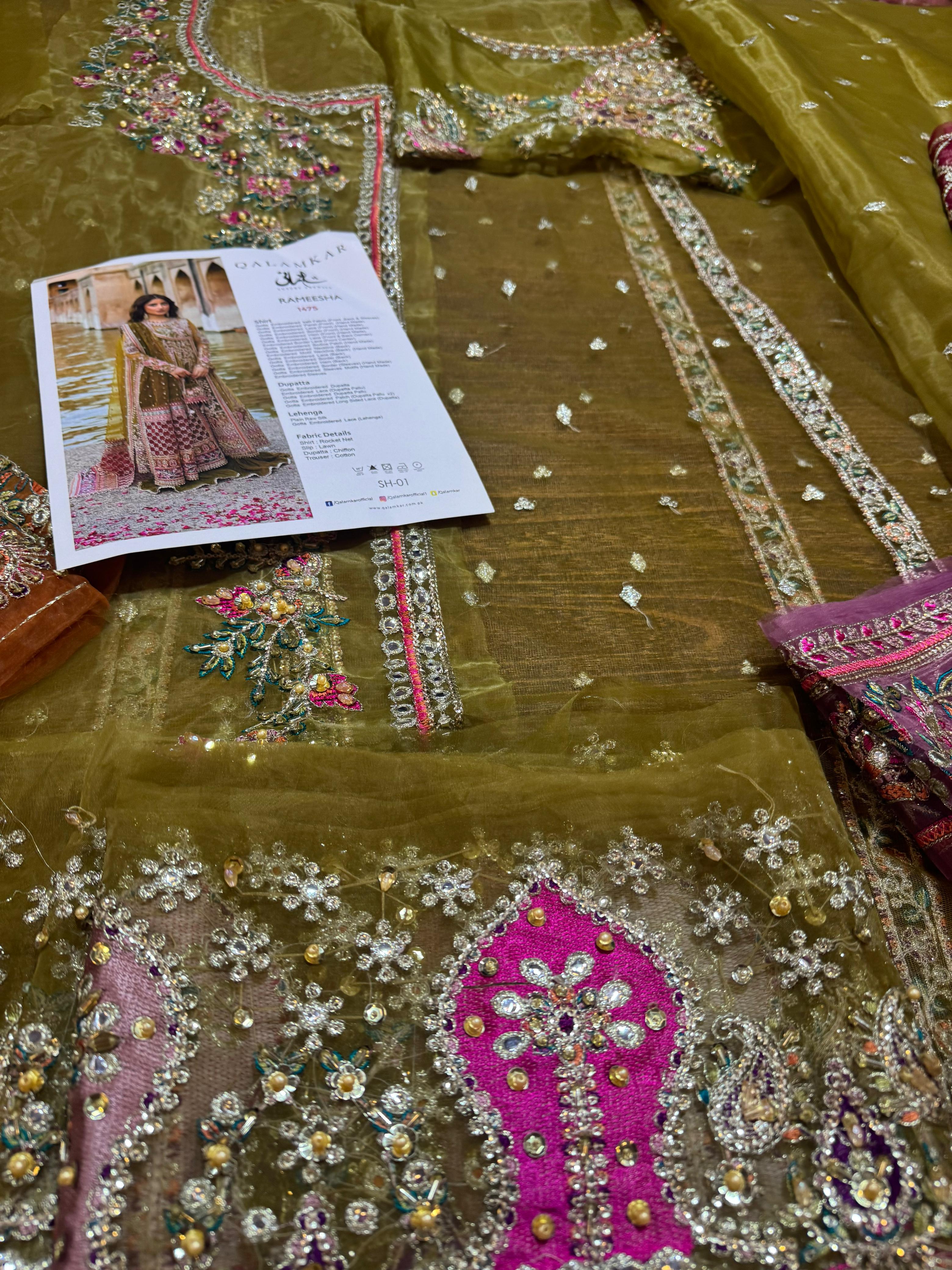 Qalamkar Luxe Festive Ensemble – Chiffon Elegance with 5-Yard Sharara