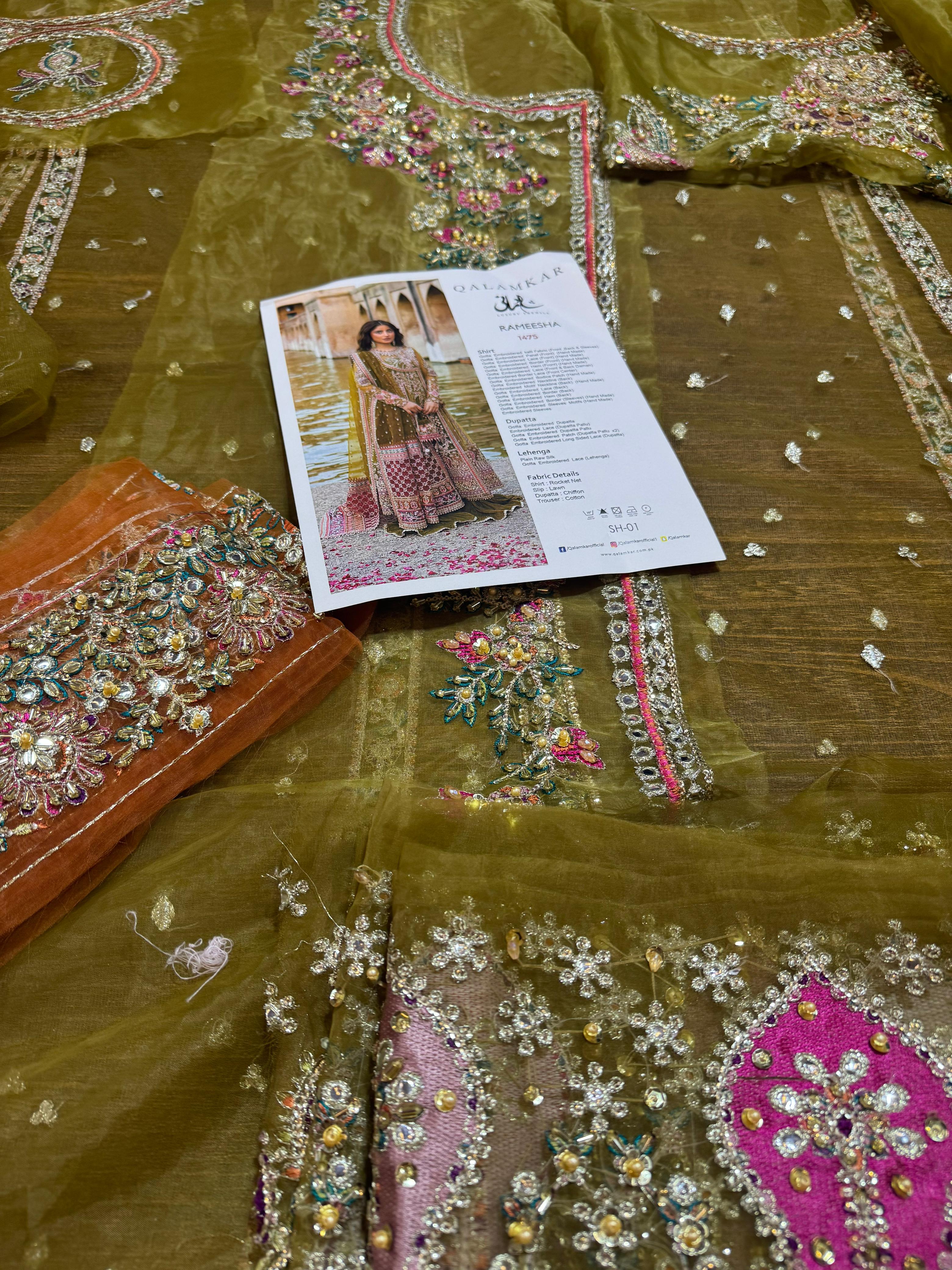 Qalamkar Luxe Festive Ensemble – Chiffon Elegance with 5-Yard Sharara