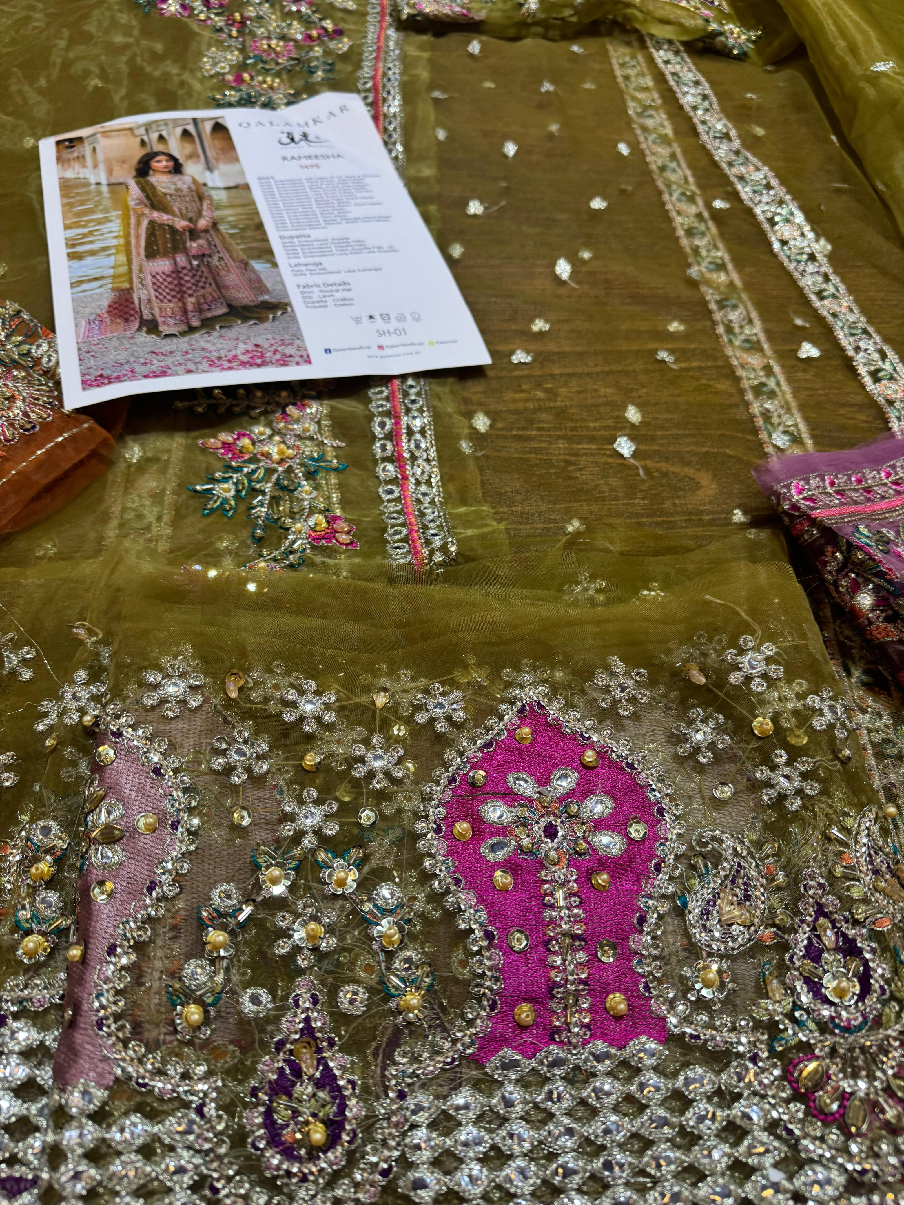 Qalamkar Luxe Festive Ensemble – Chiffon Elegance with 5-Yard Sharara