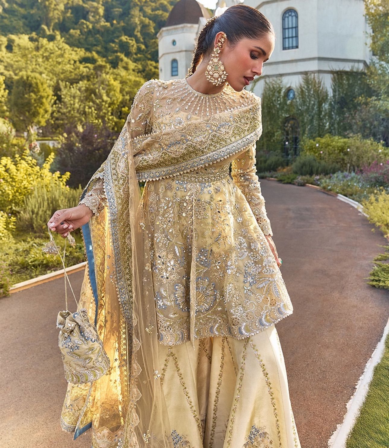 Soraya’s Luxe Gold Embroidered Bridal Suit – A Timeless Statement