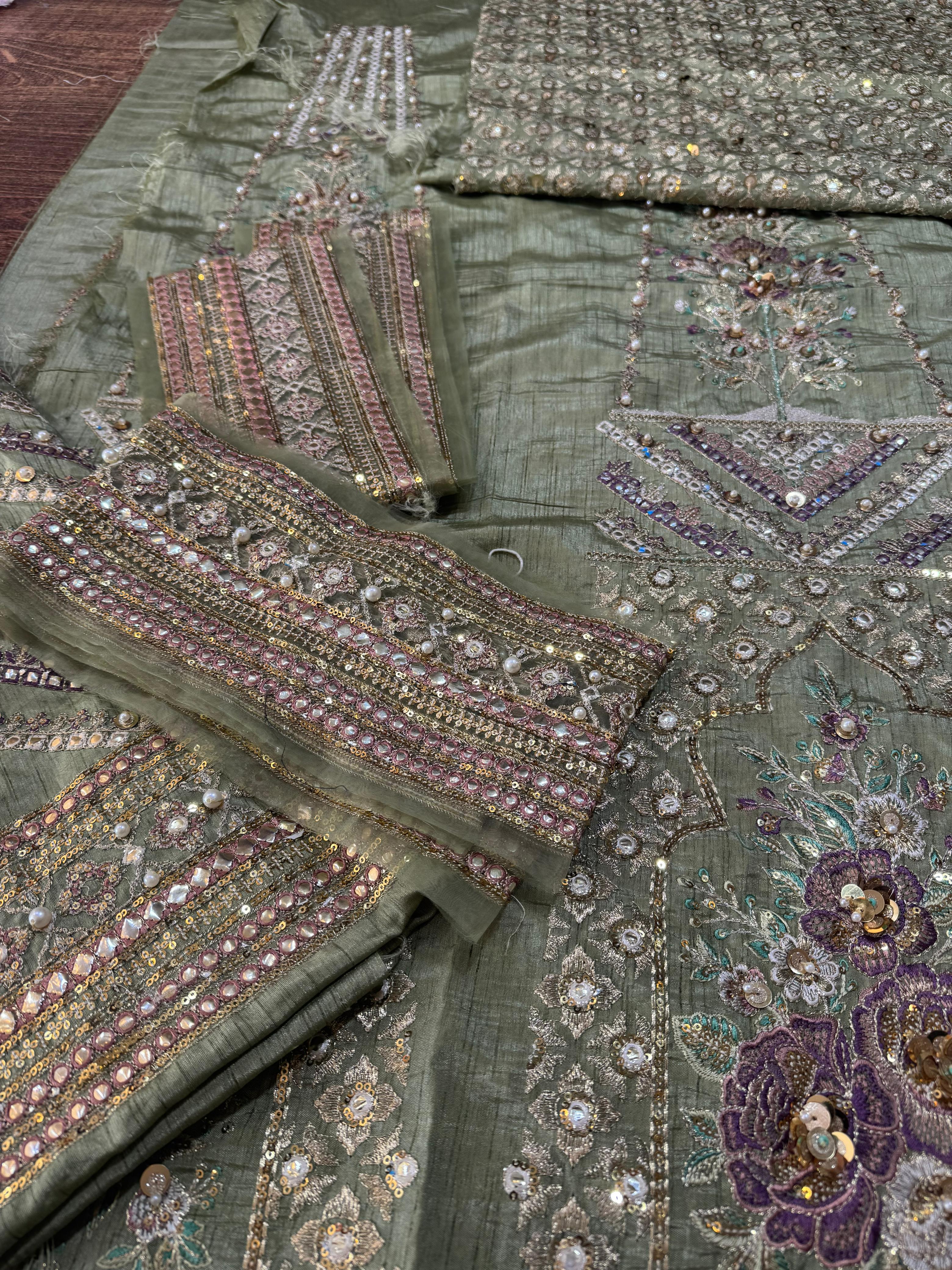 Mohsin Naveed Ranjha Pistachio Green Luxury Silk Ensemble – A Timeless Festive Statement