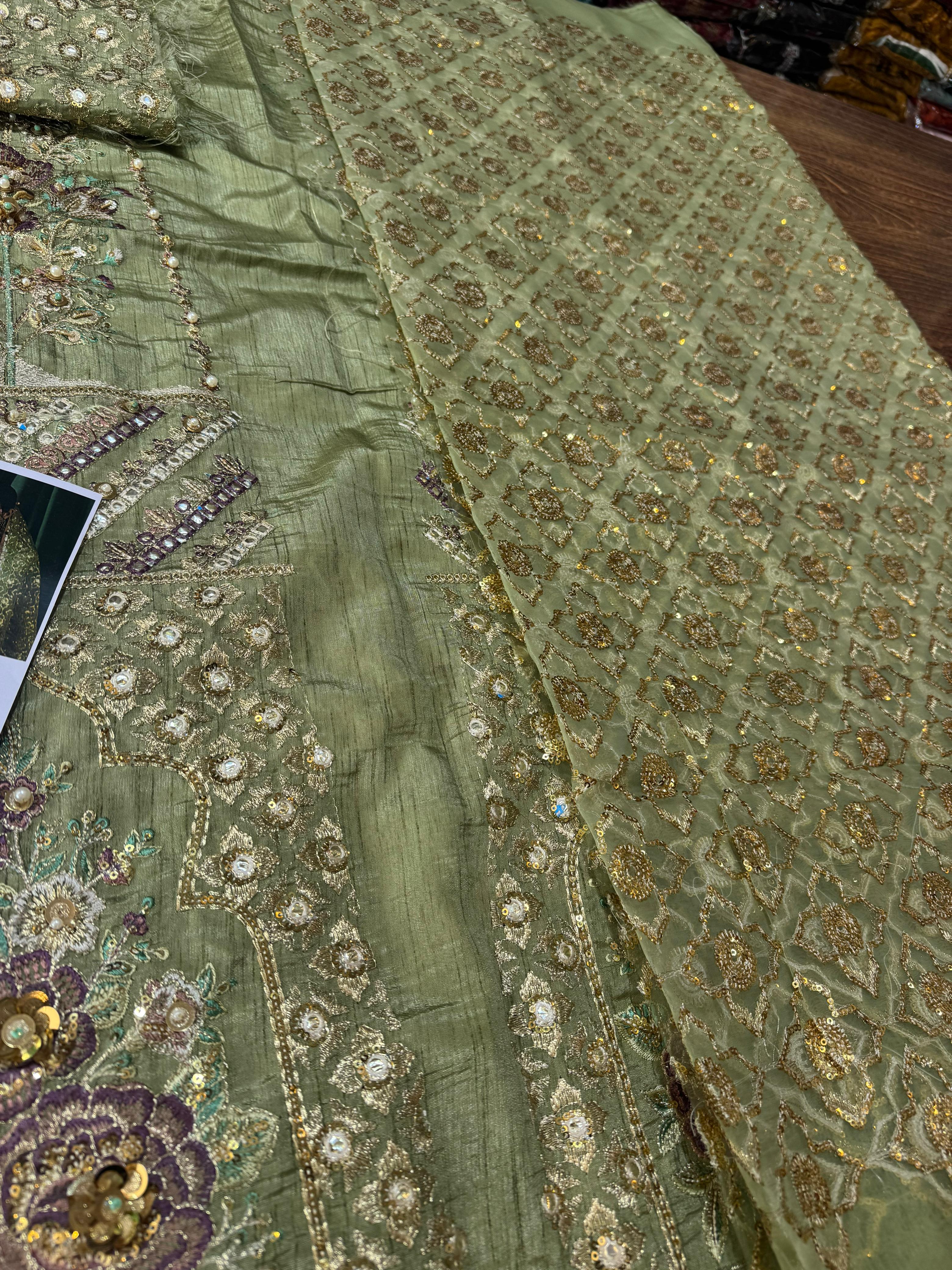 Mohsin Naveed Ranjha Pistachio Green Luxury Silk Ensemble – A Timeless Festive Statement