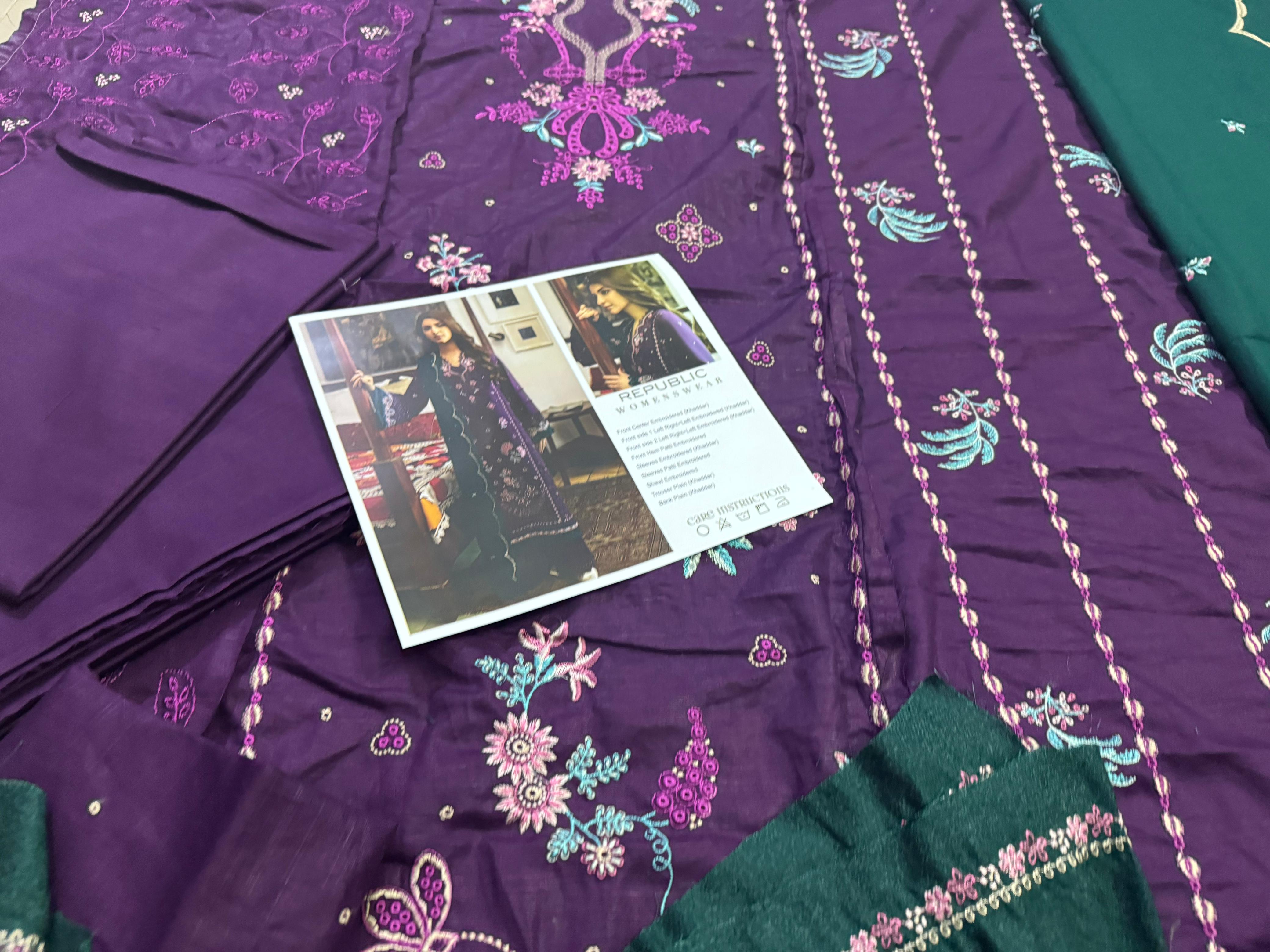 Majestic Purple & Green Embroidered Luxury Winter Ensemble By Republic Womenswear