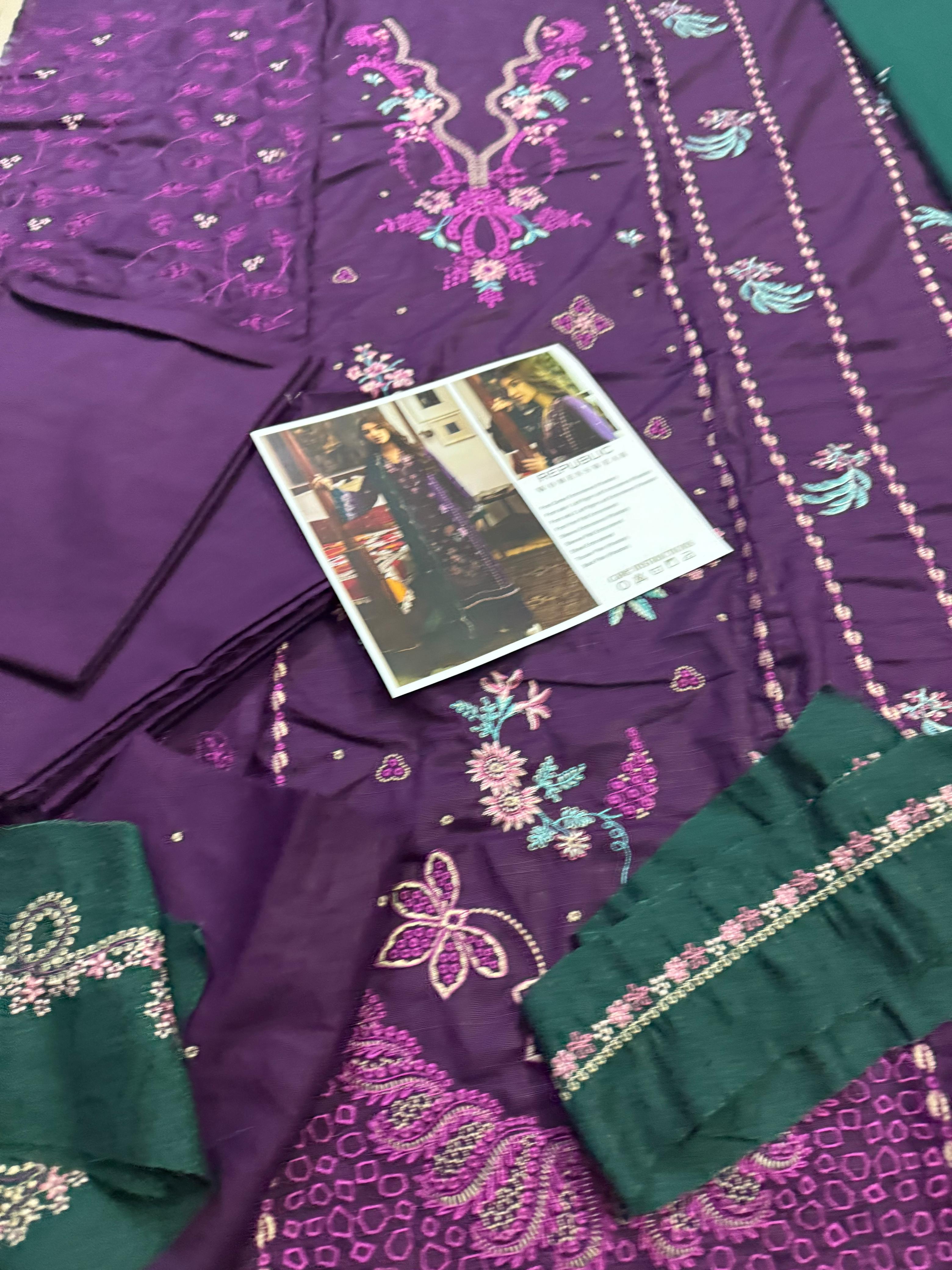 Majestic Purple & Green Embroidered Luxury Winter Ensemble By Republic Womenswear