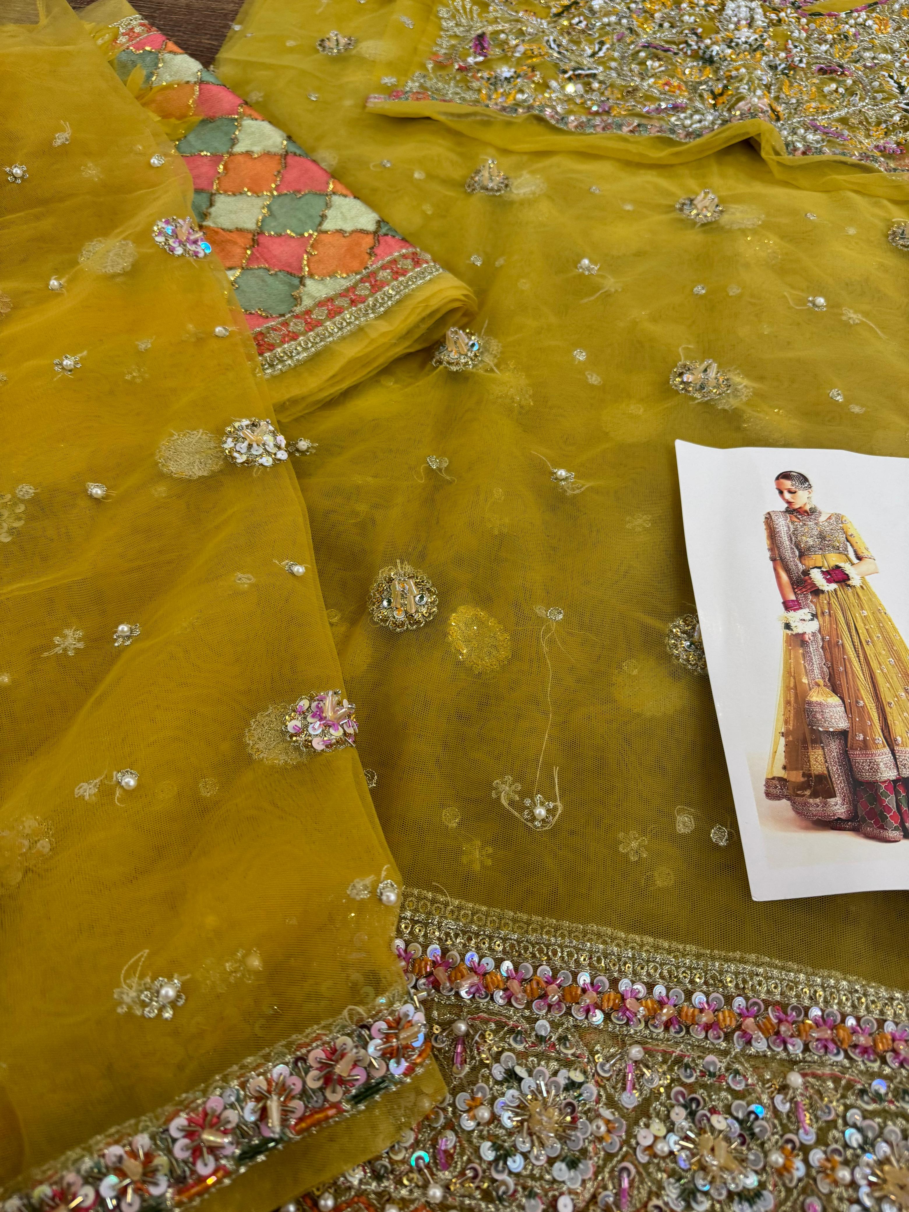 Hussain Rehar Lime Yellow Bridal Pishwas – Luxury Wedding Edition