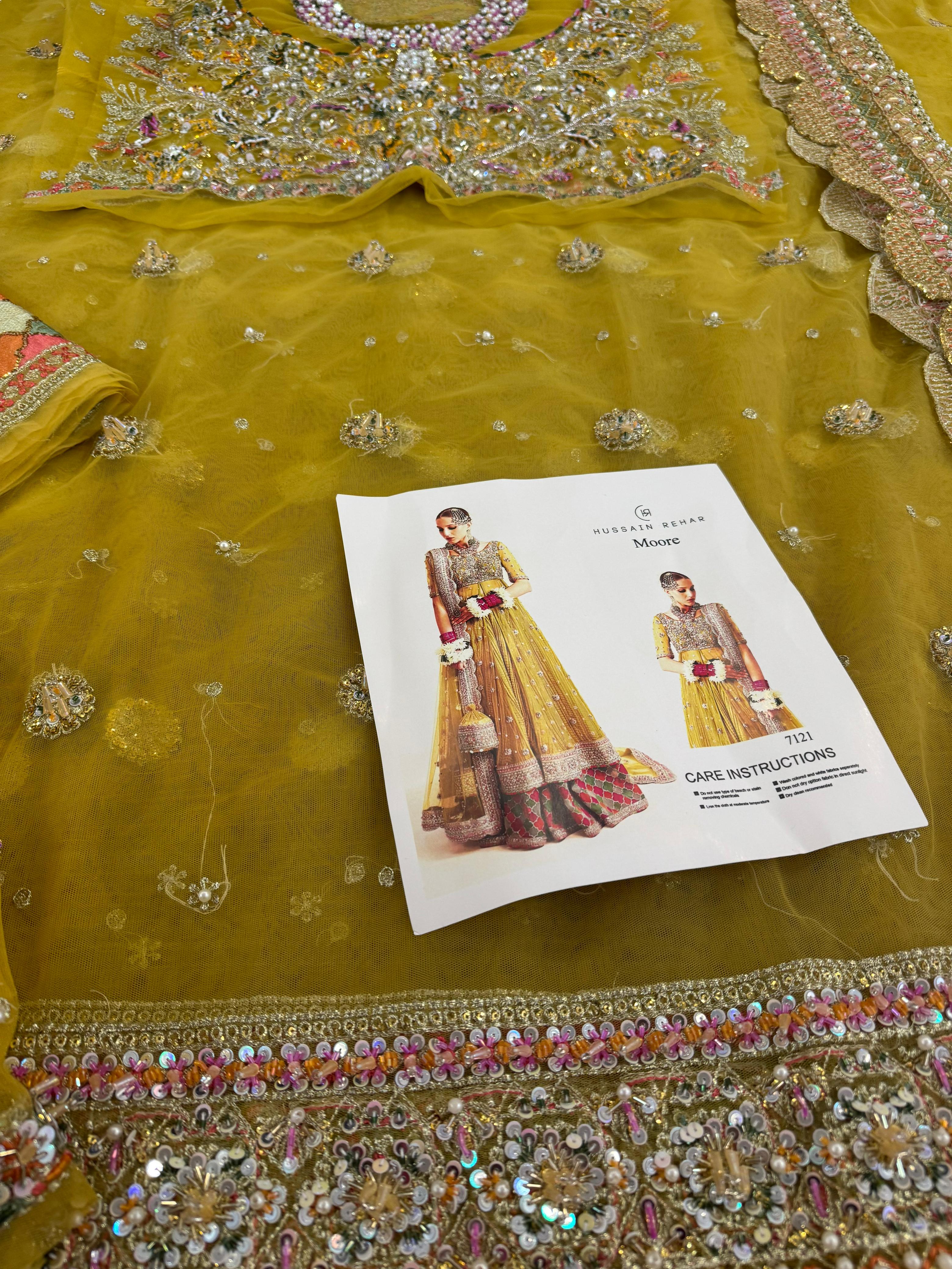 Hussain Rehar Lime Yellow Bridal Pishwas – Luxury Wedding Edition