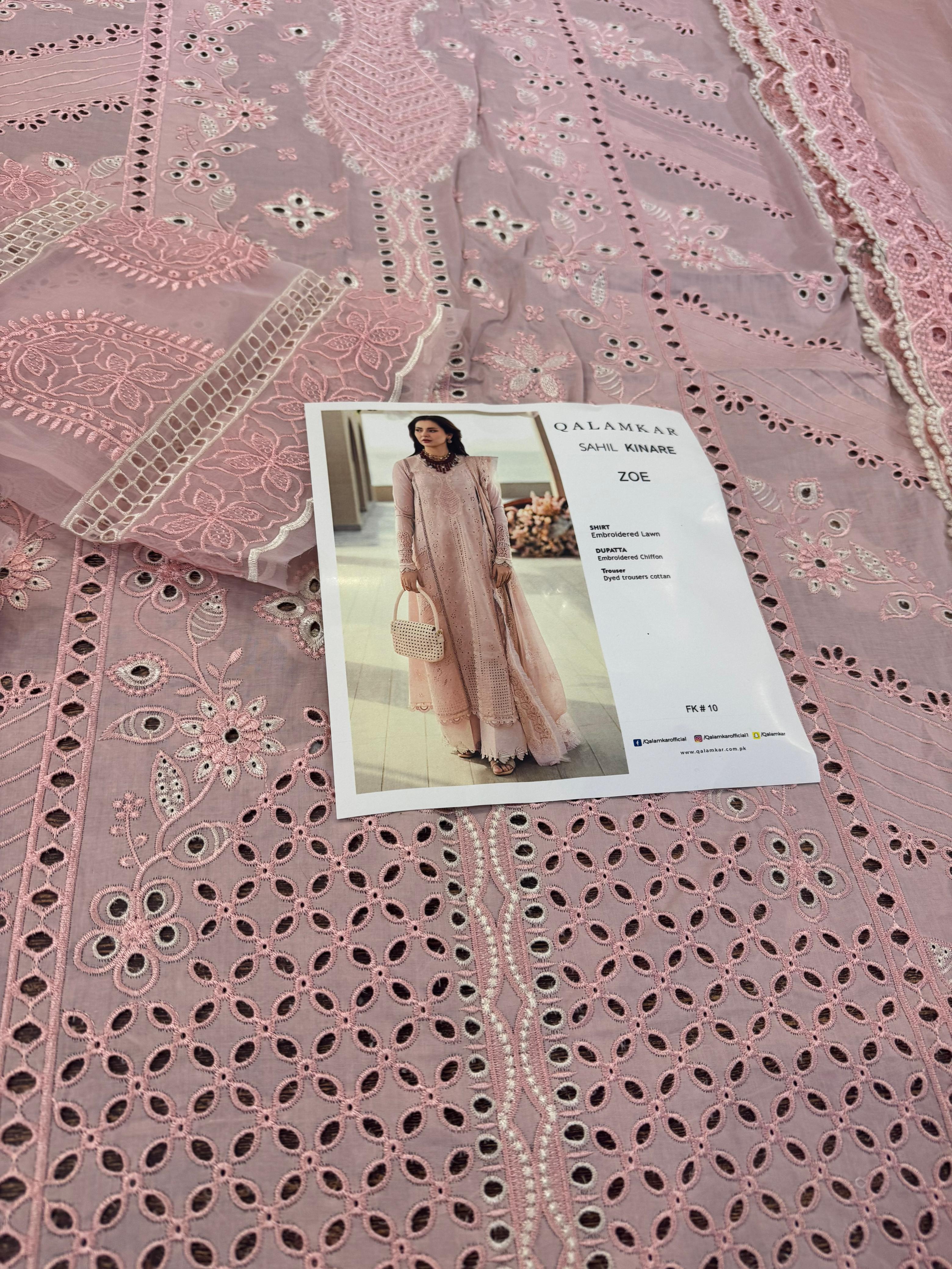 Qalamkar Luxury Lawn 2025 – Blush Pink Embroidered Summer Formal Dress