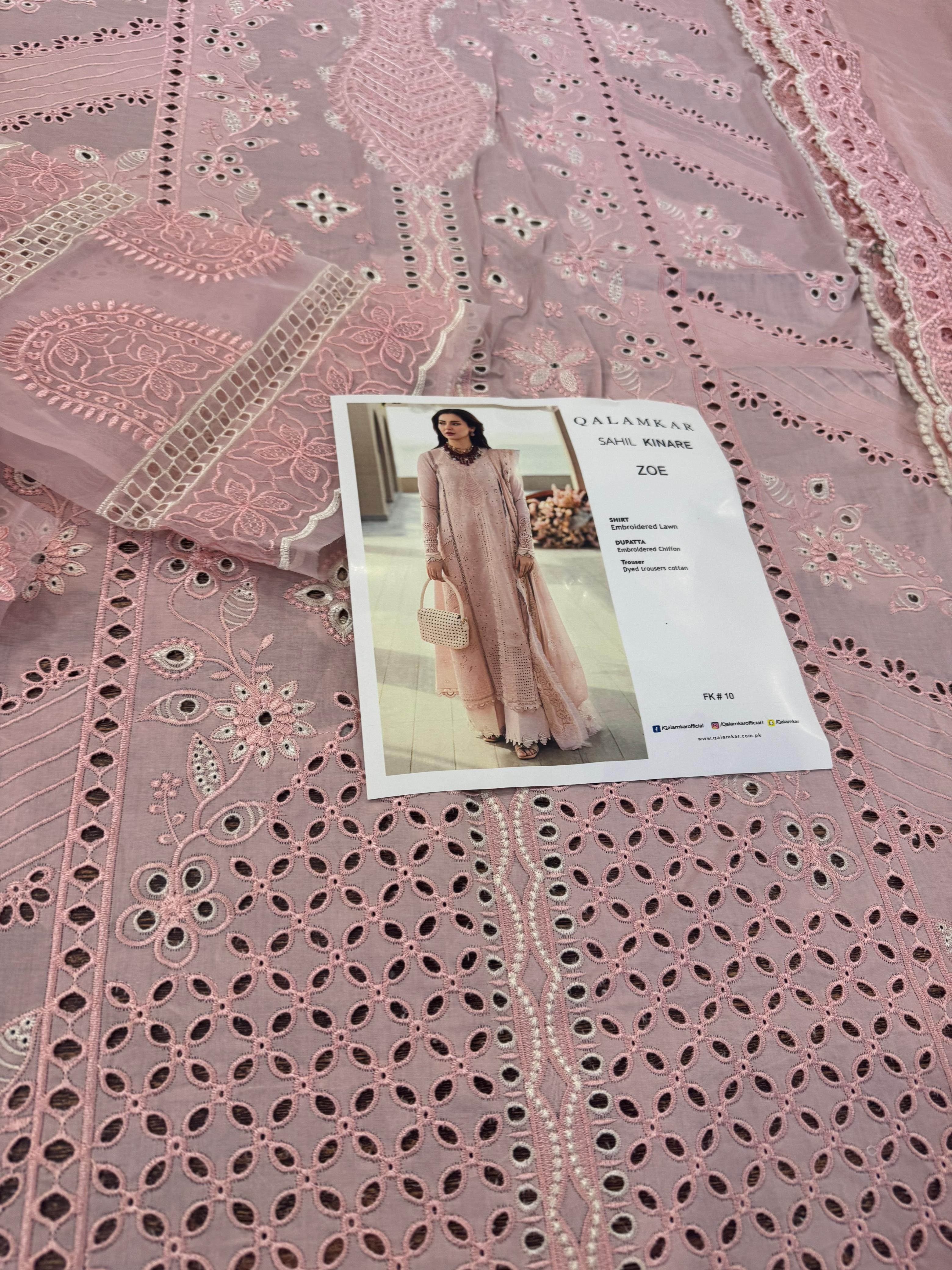 Qalamkar Luxury Lawn 2025 – Blush Pink Embroidered Summer Formal Dress