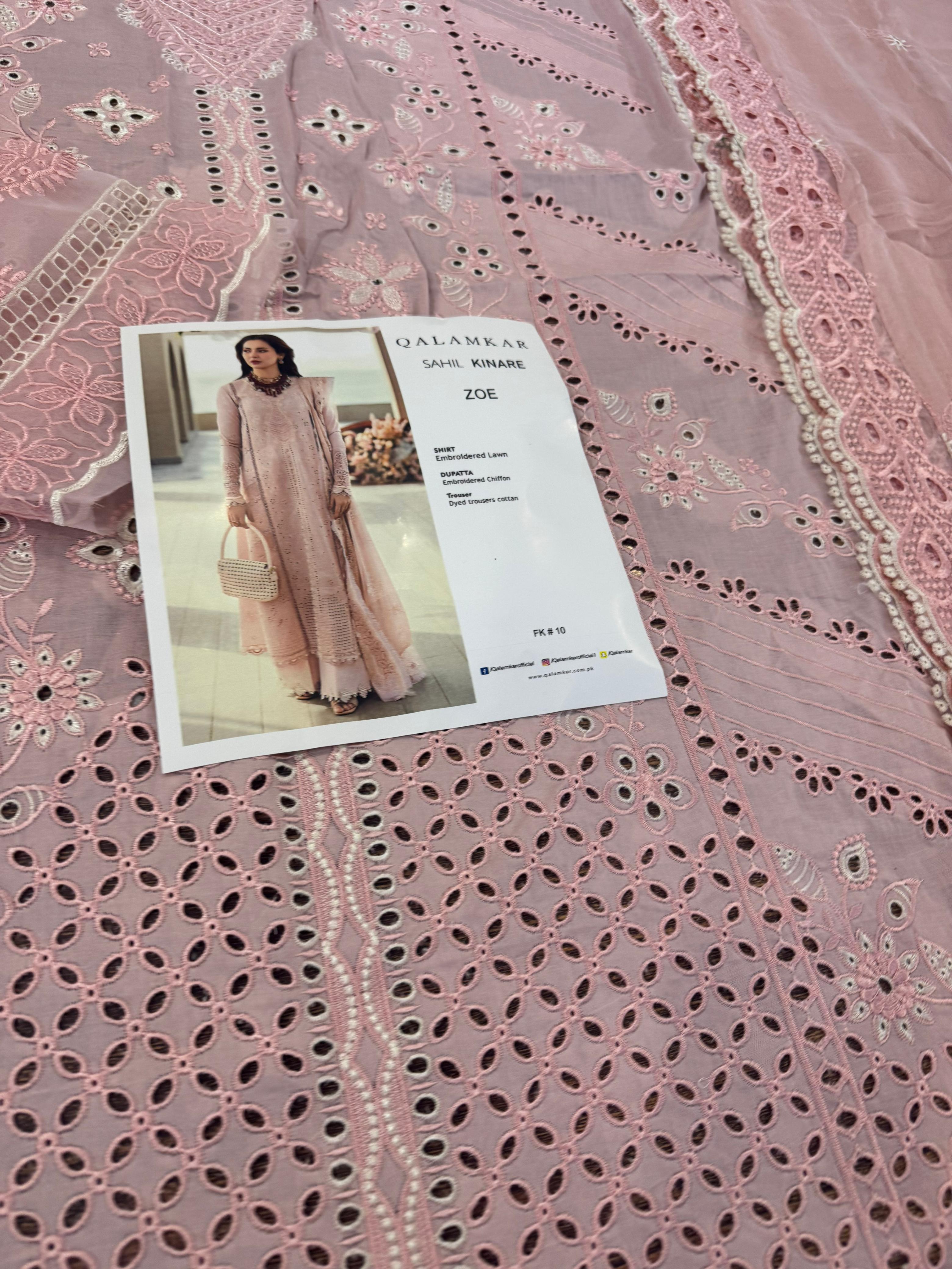 Qalamkar Luxury Lawn 2025 – Blush Pink Embroidered Summer Formal Dress