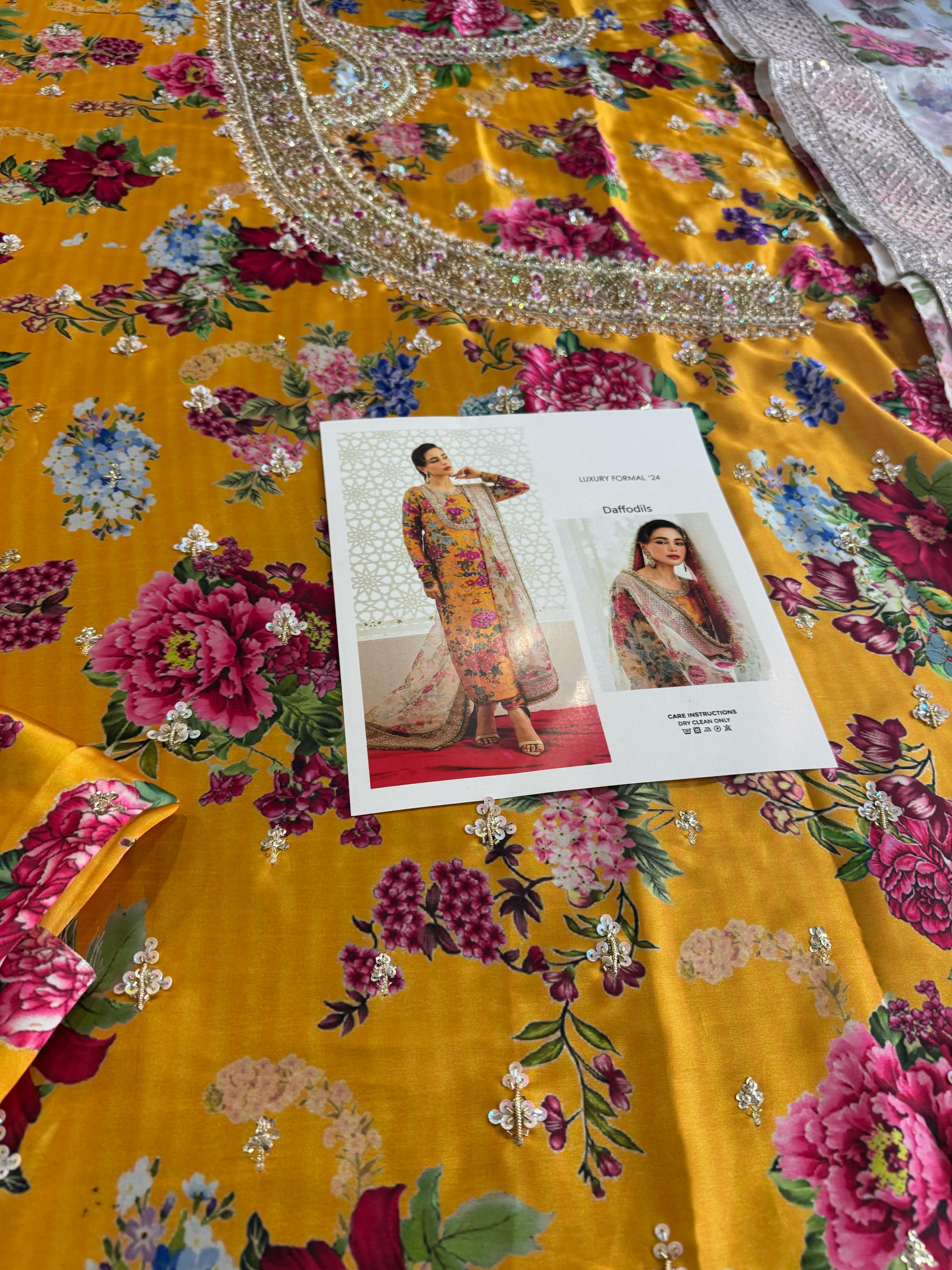 Hussain Rehar Most Awaited Wedding Edition – Floral Mustard Party Wear