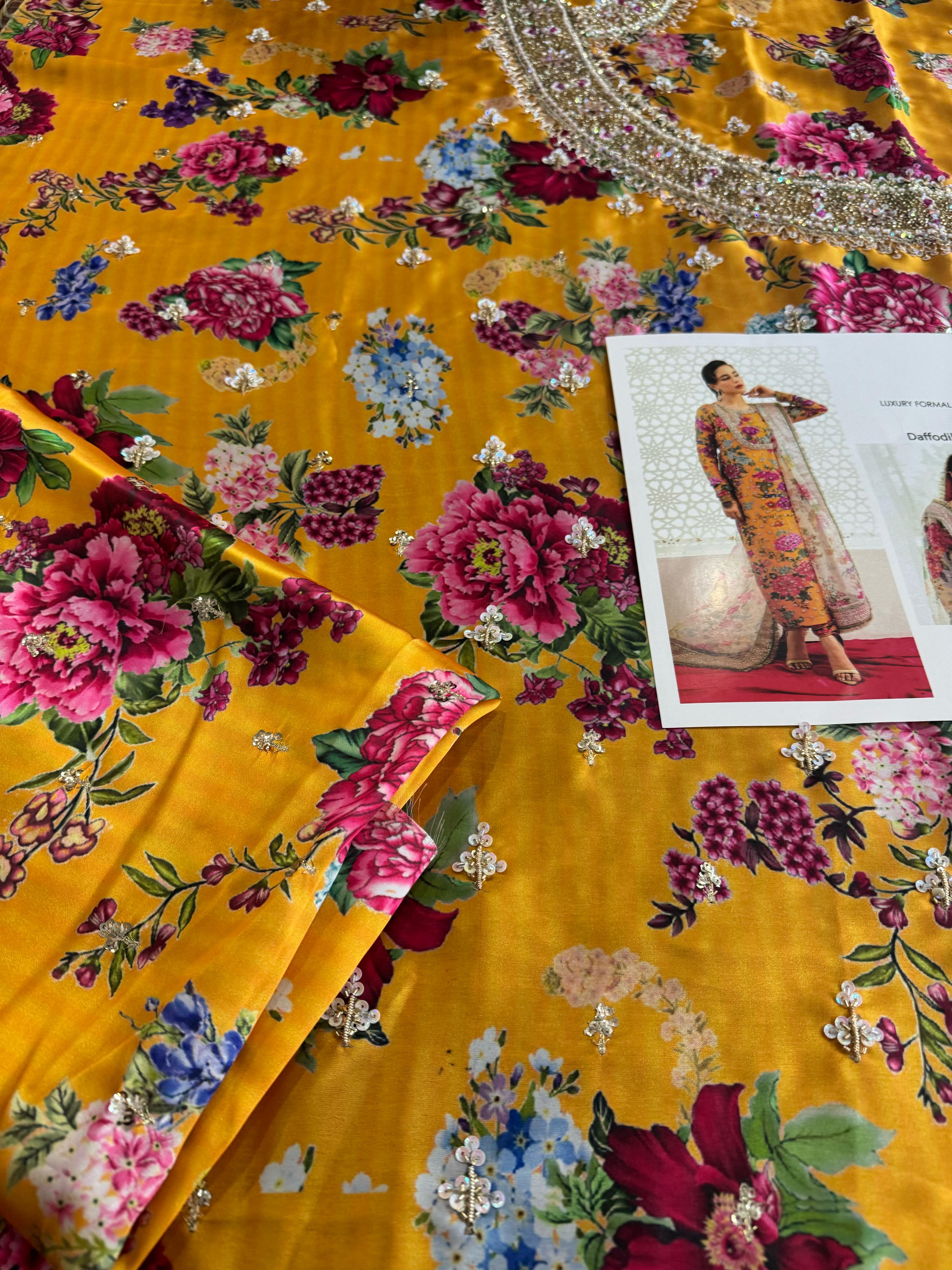 Hussain Rehar Most Awaited Wedding Edition – Floral Mustard Party Wear