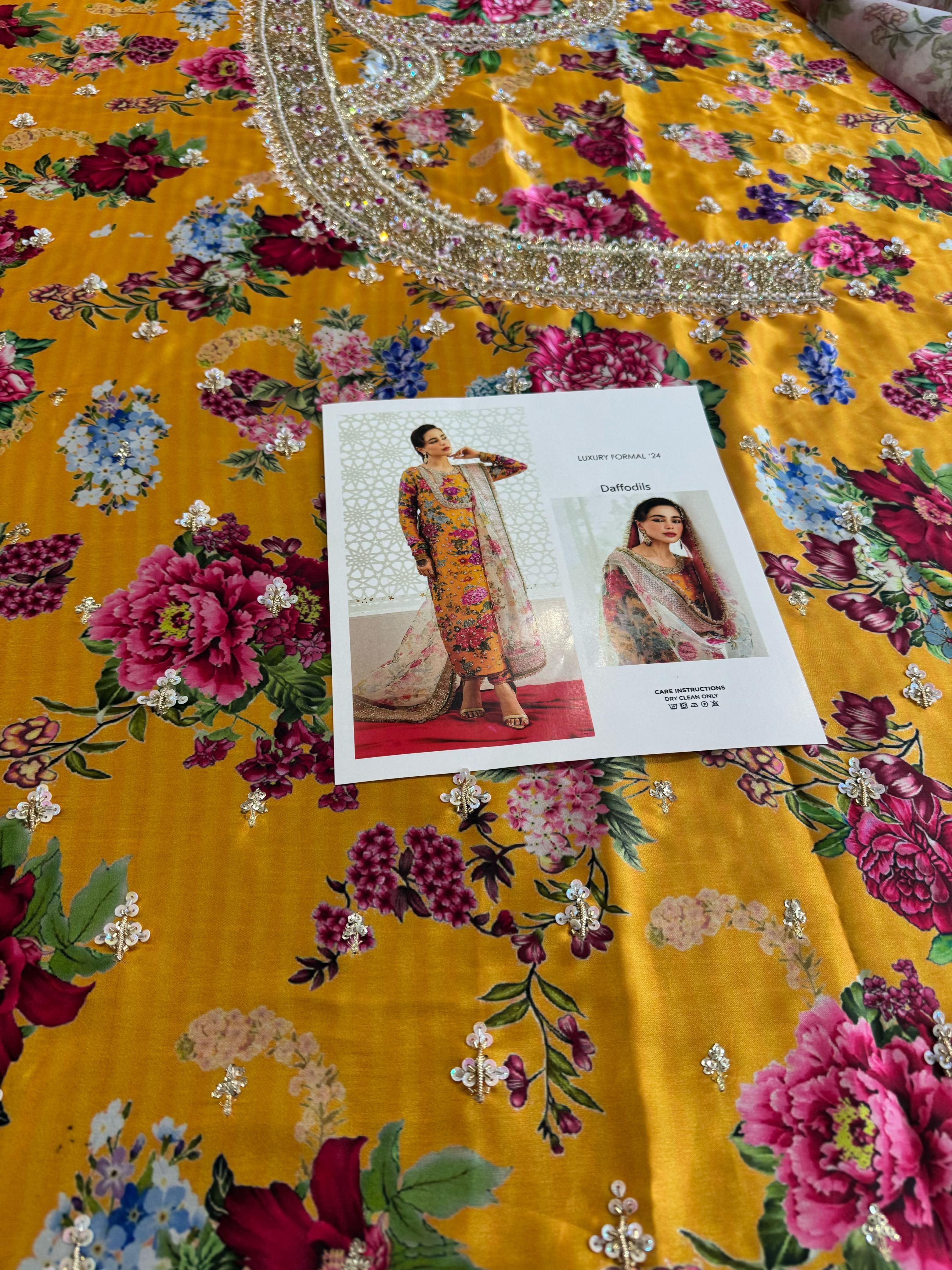 Hussain Rehar Most Awaited Wedding Edition – Floral Mustard Party Wear