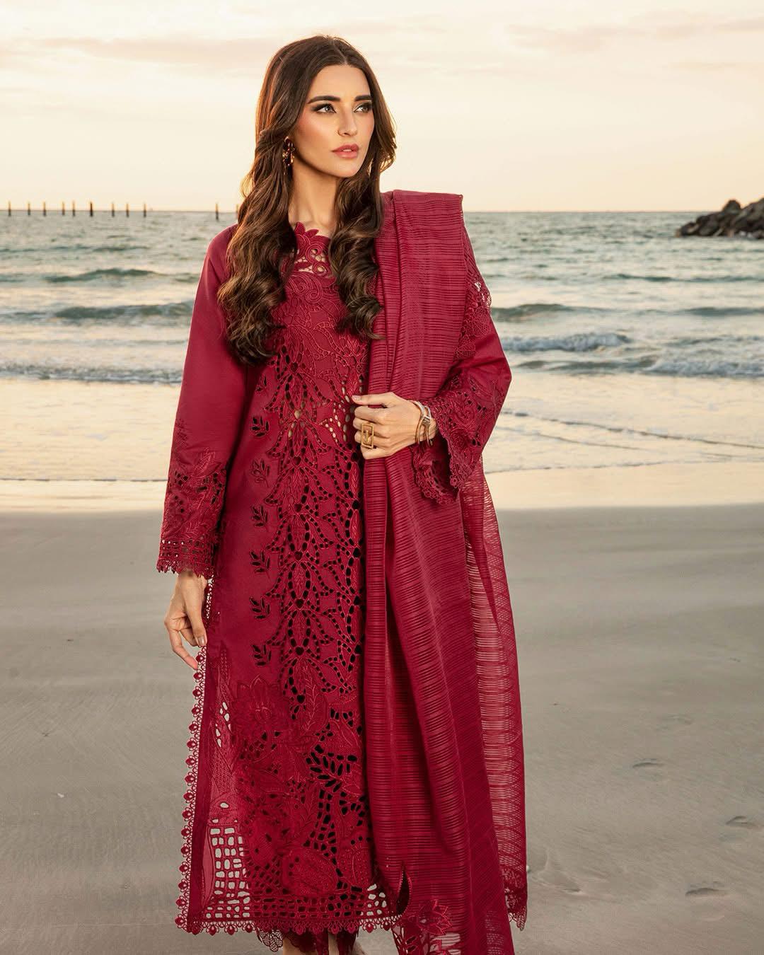 Rang Rasiya Premium Summer Collection – Radiant Ruby Red Embroidered Ensemble