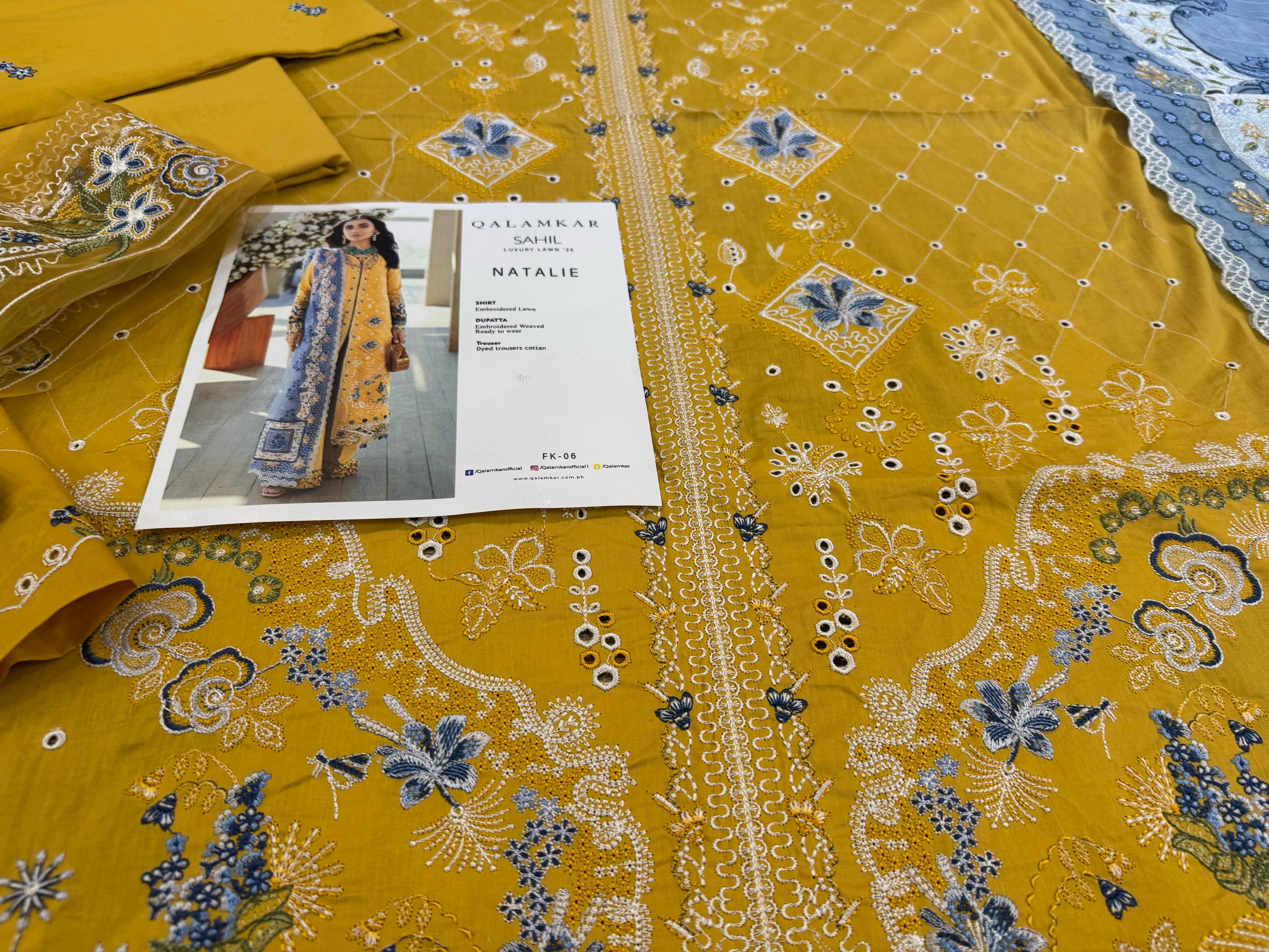 Qalamkar Luxury Lawn 2025 – Sunshine Elegance Embroidered Suit