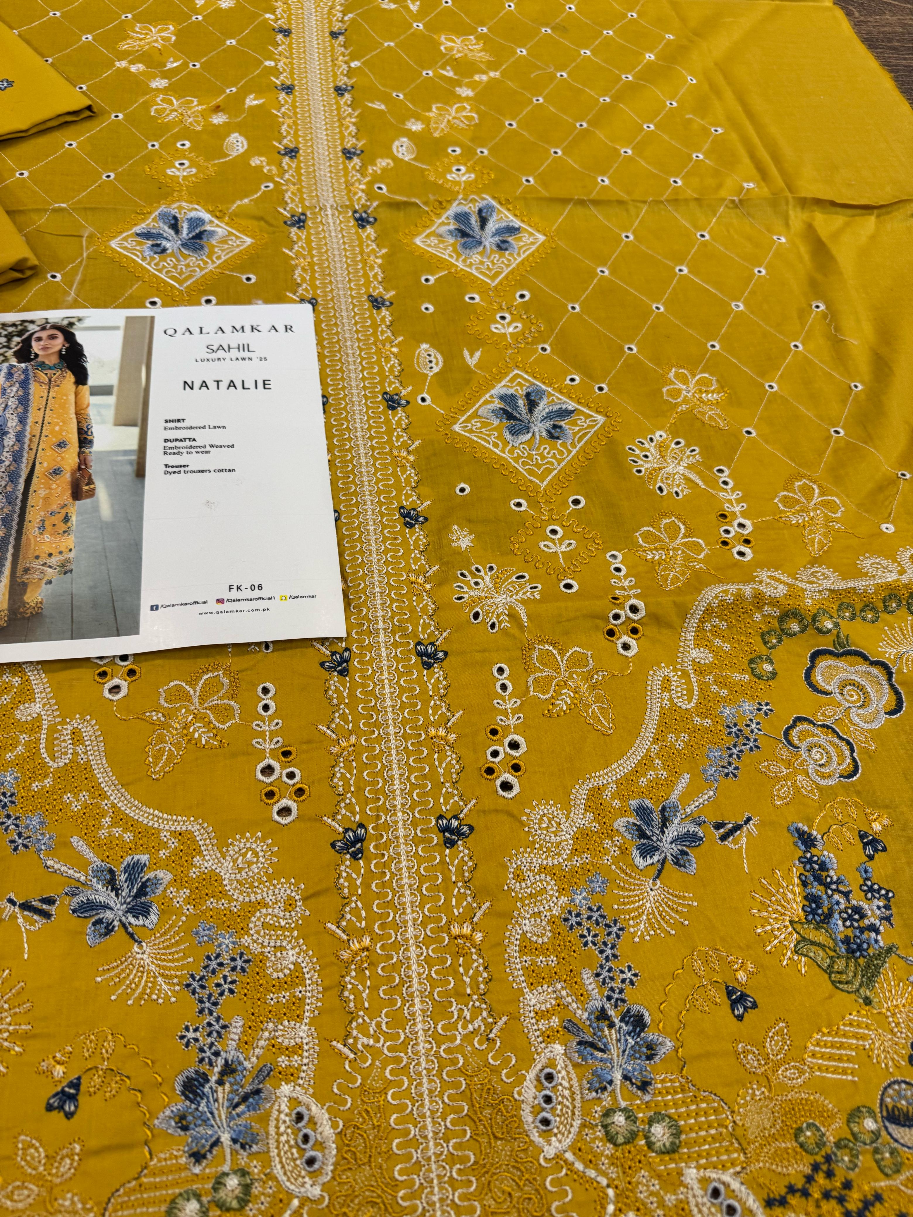 Qalamkar Luxury Lawn 2025 – Sunshine Elegance Embroidered Suit