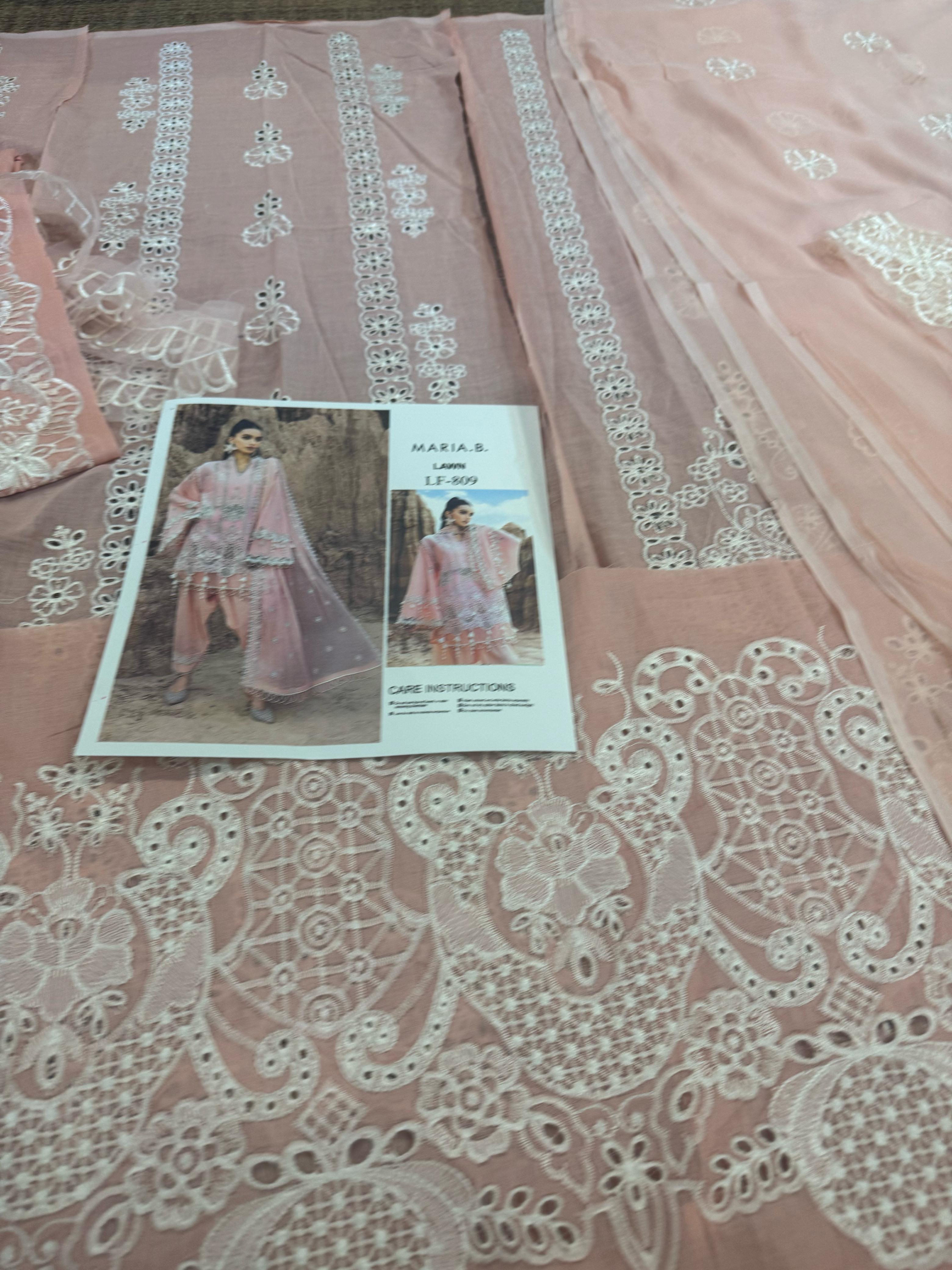 Maria B Luxury Lawn 2025 – Blush Pink Dream Unstitched Ensemble