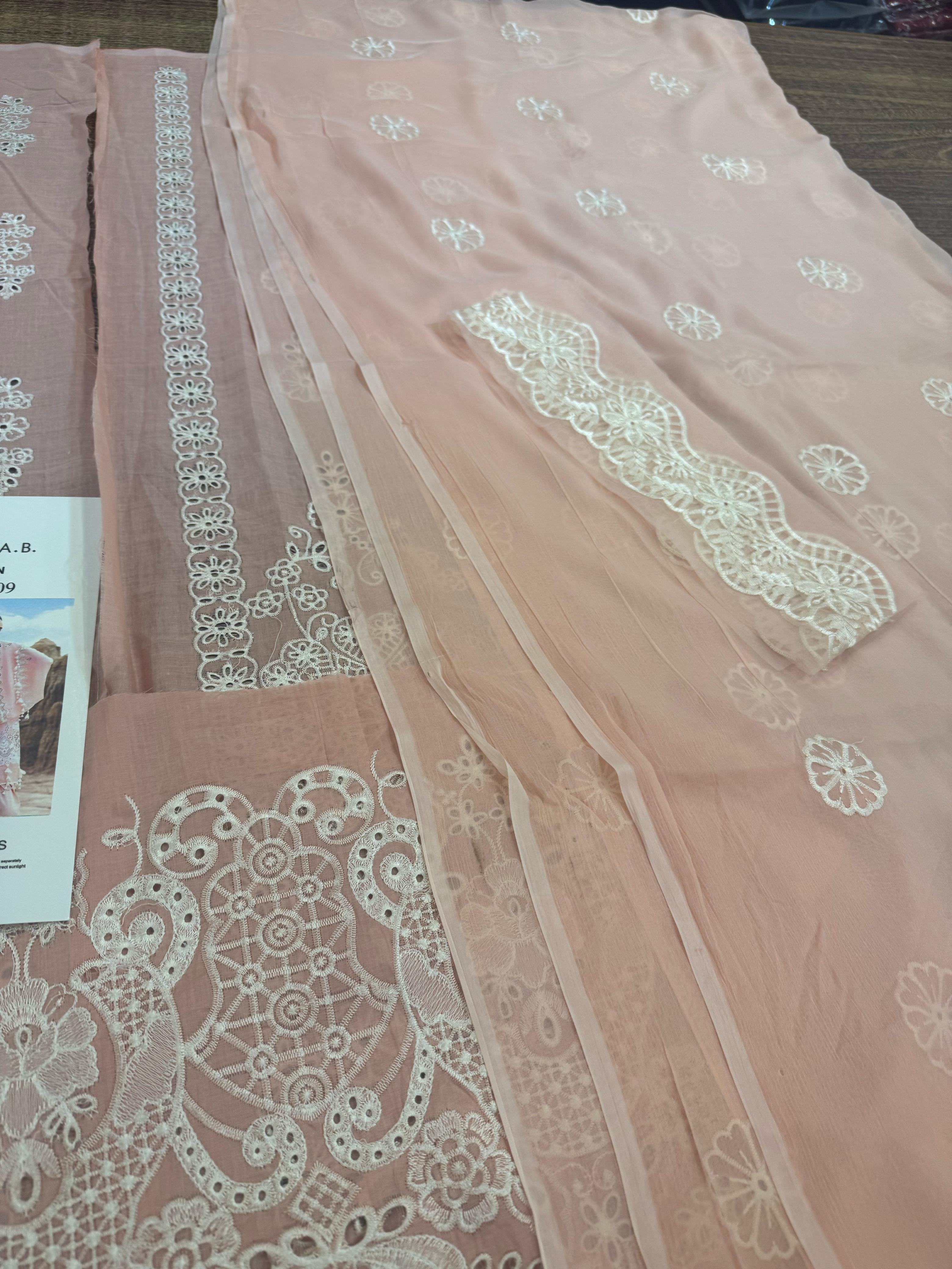 Maria B Luxury Lawn 2025 – Blush Pink Dream Unstitched Ensemble