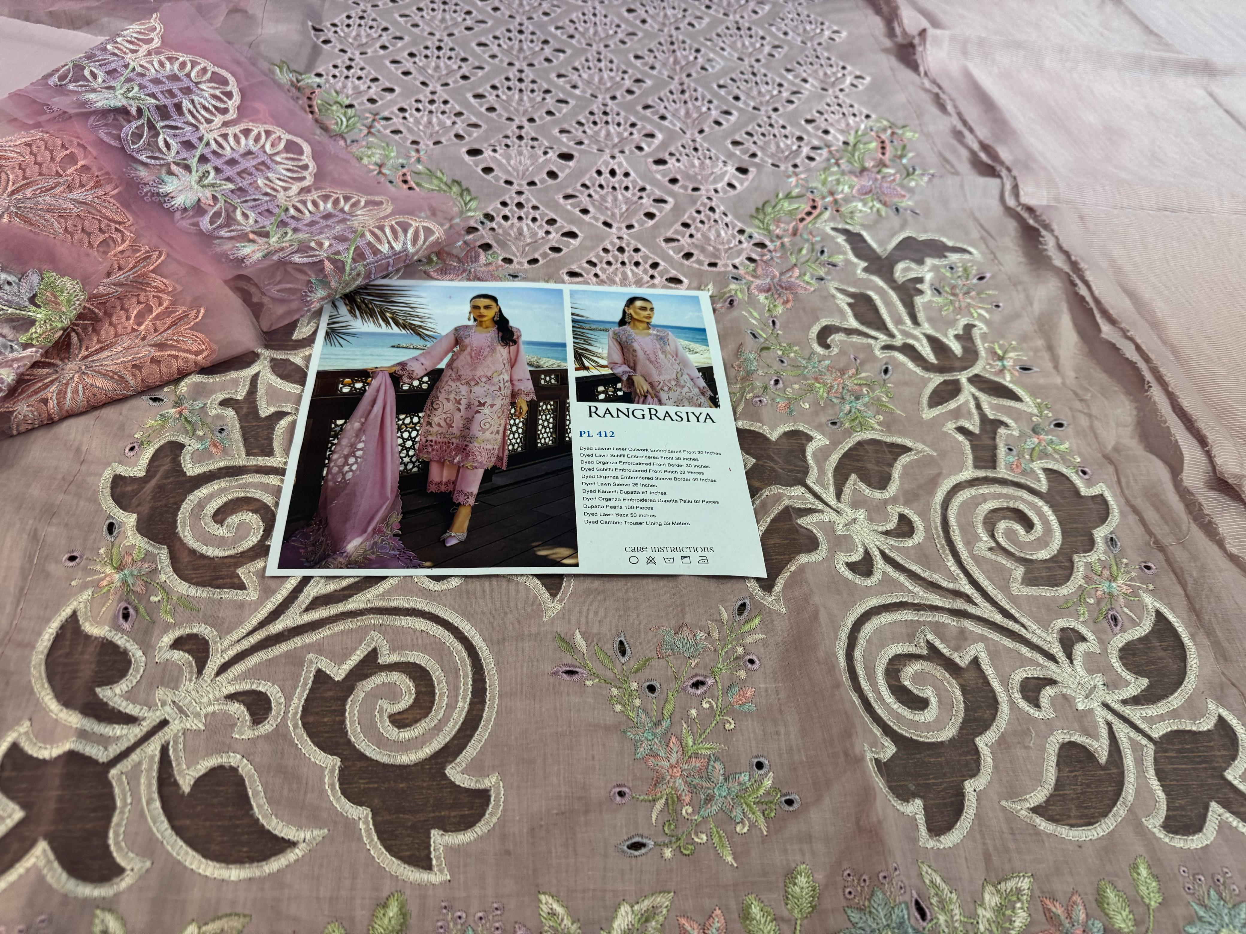 Rang Rasiya Premium Luxury Lawn 2025 – Blush Pink Embroidered Elegance