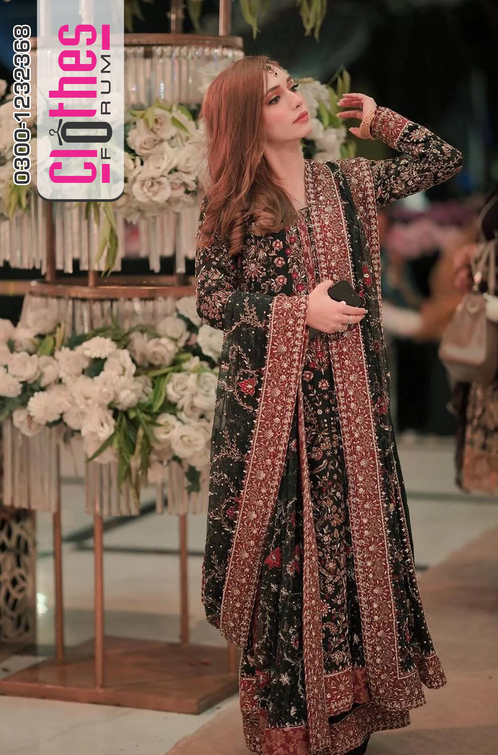 Haris Shakeel - Black Floral Embroidered Formal Dress