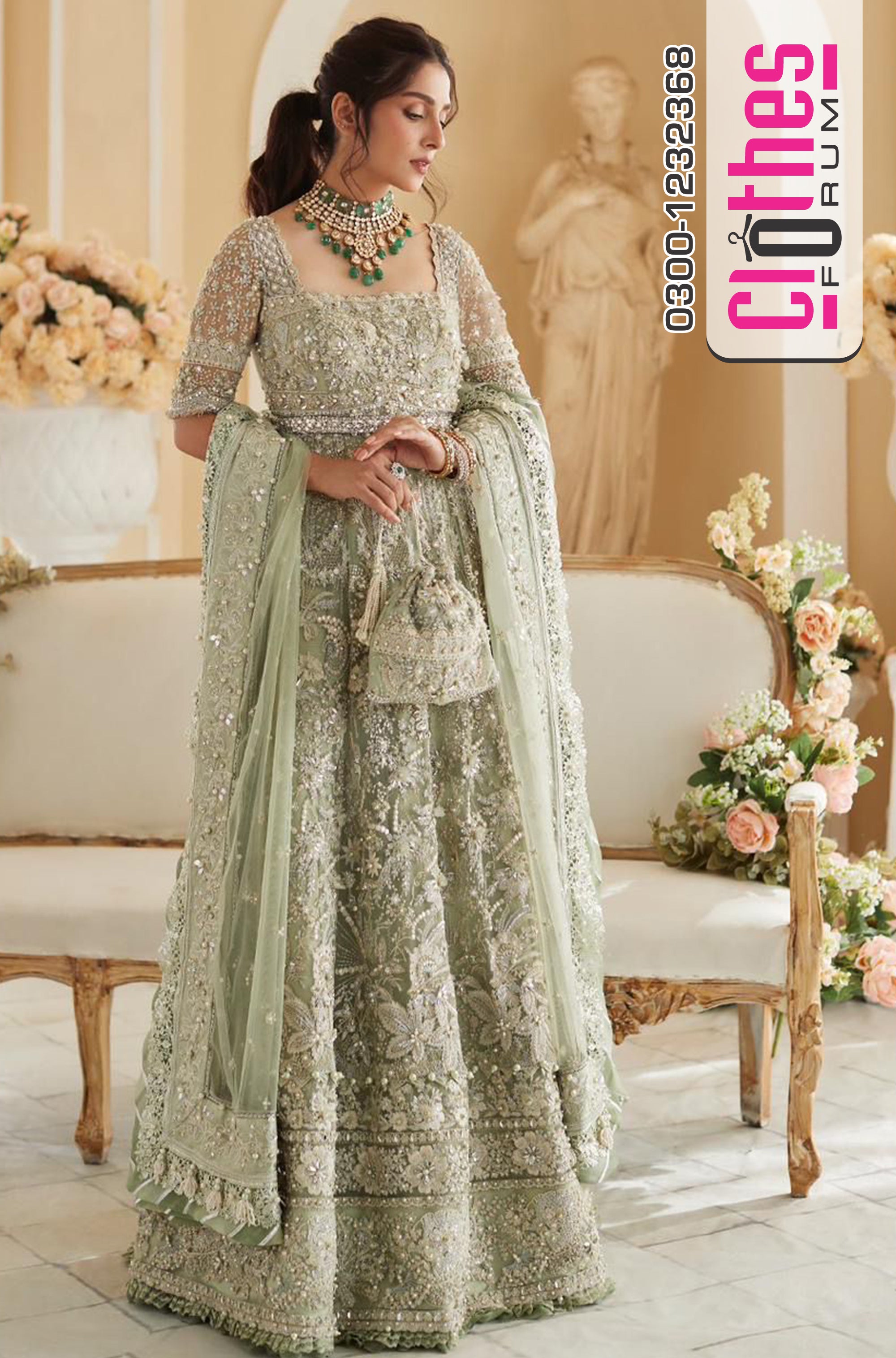 Elan Arya Pistachio Embellished Heritage Peshwas