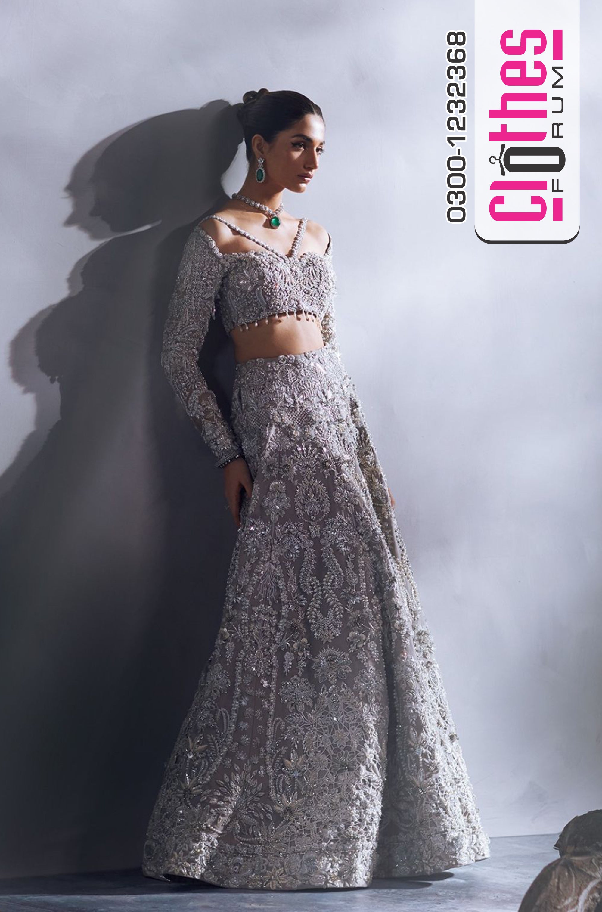 Soraya Antique Grey Embroidered Pakistani Bridal Lehenga Suit