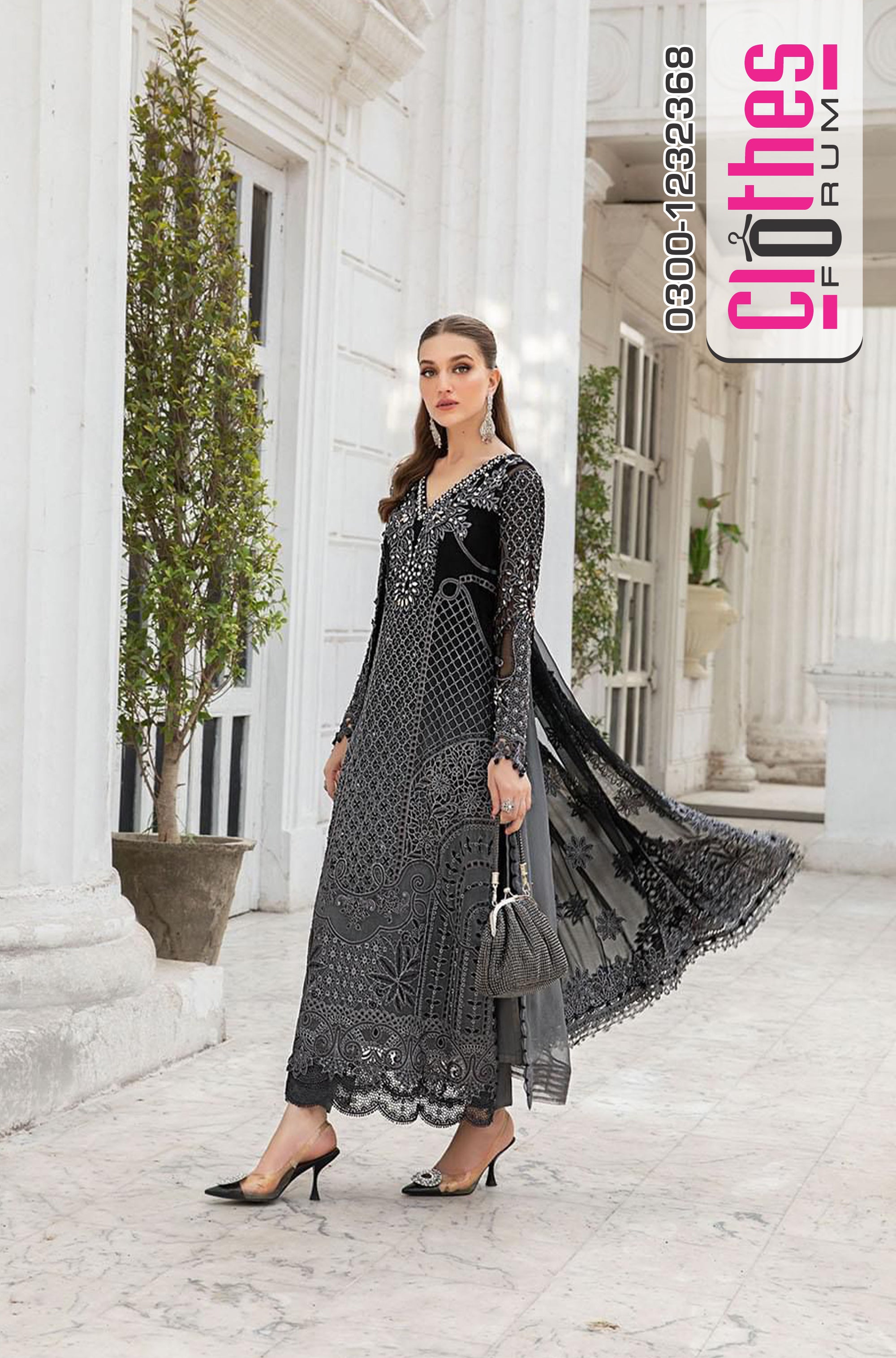 Maria B Black Chiffon 3-Piece Suit